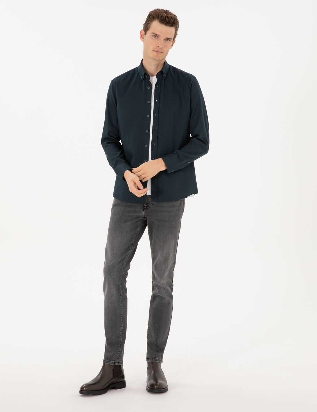 Lacivert Regular Fit Uzun Kollu G_mlek