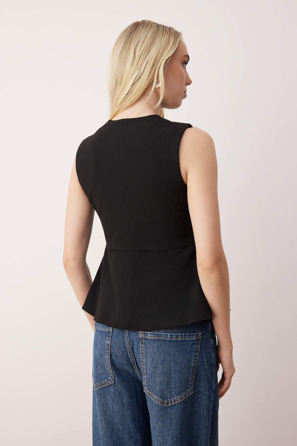 Sustainable Siyah Fermuarl? Peplum Dokuma Yelek TWOAW26YE00053 - Trendyolmilla фото 8