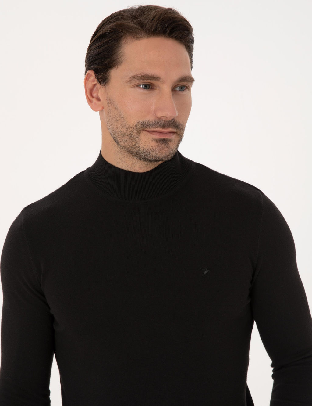 Siyah Slim Fit Pamuk Kar___ml_ Yar_m Bal_k__ Yaka Basic Triko Kazak - Cacharel фото 2