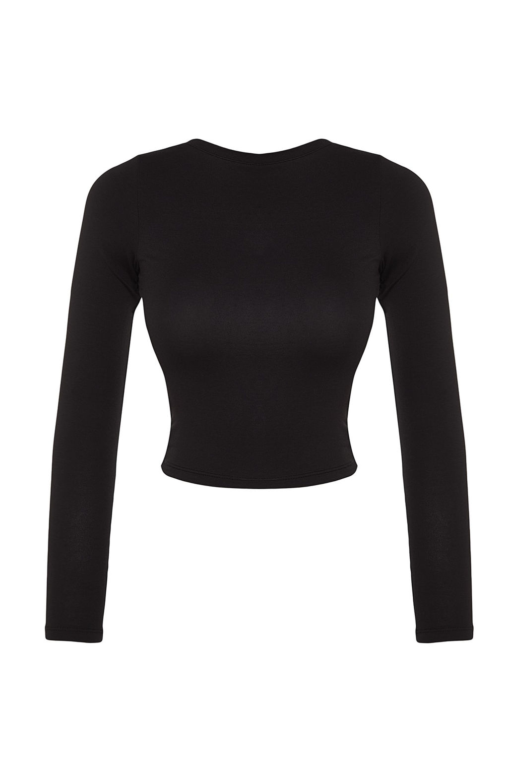 Trendyolmilla Saks Derin S?rt Dekolteli Fitted/Vucuda Oturan Pamuklu Esnek Orme Bluz TWOAW24BZ00173