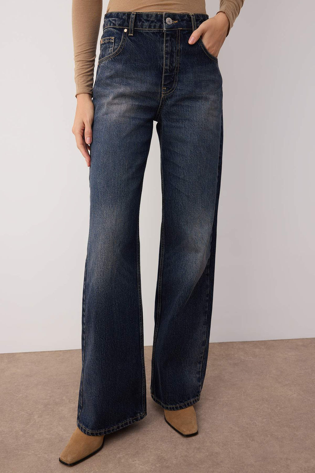Koyu Mavi Normal Bel Genis Paca Wide Leg Jeans TWOAW26JE00076