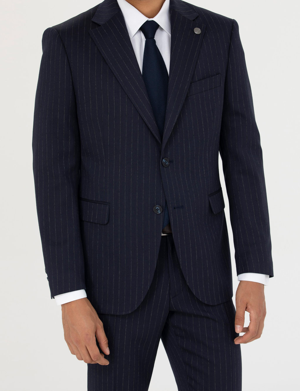 Lacivert Slim Fit _izgili Y_nl_ Tak_m Elbise