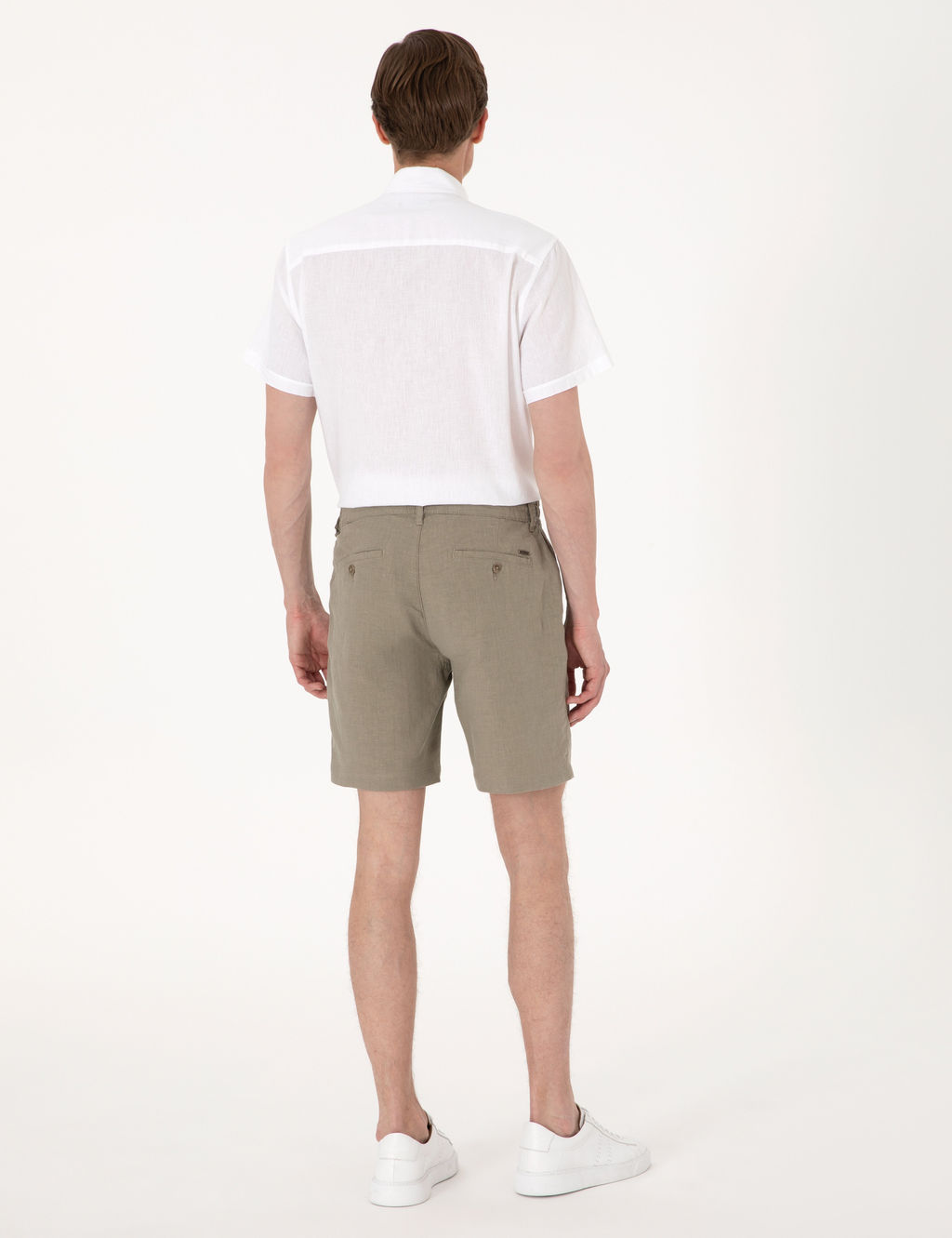 Haki Slim Fit %100 Keten Beli Lastikli Ba_c_kl_ Dokuma _ort