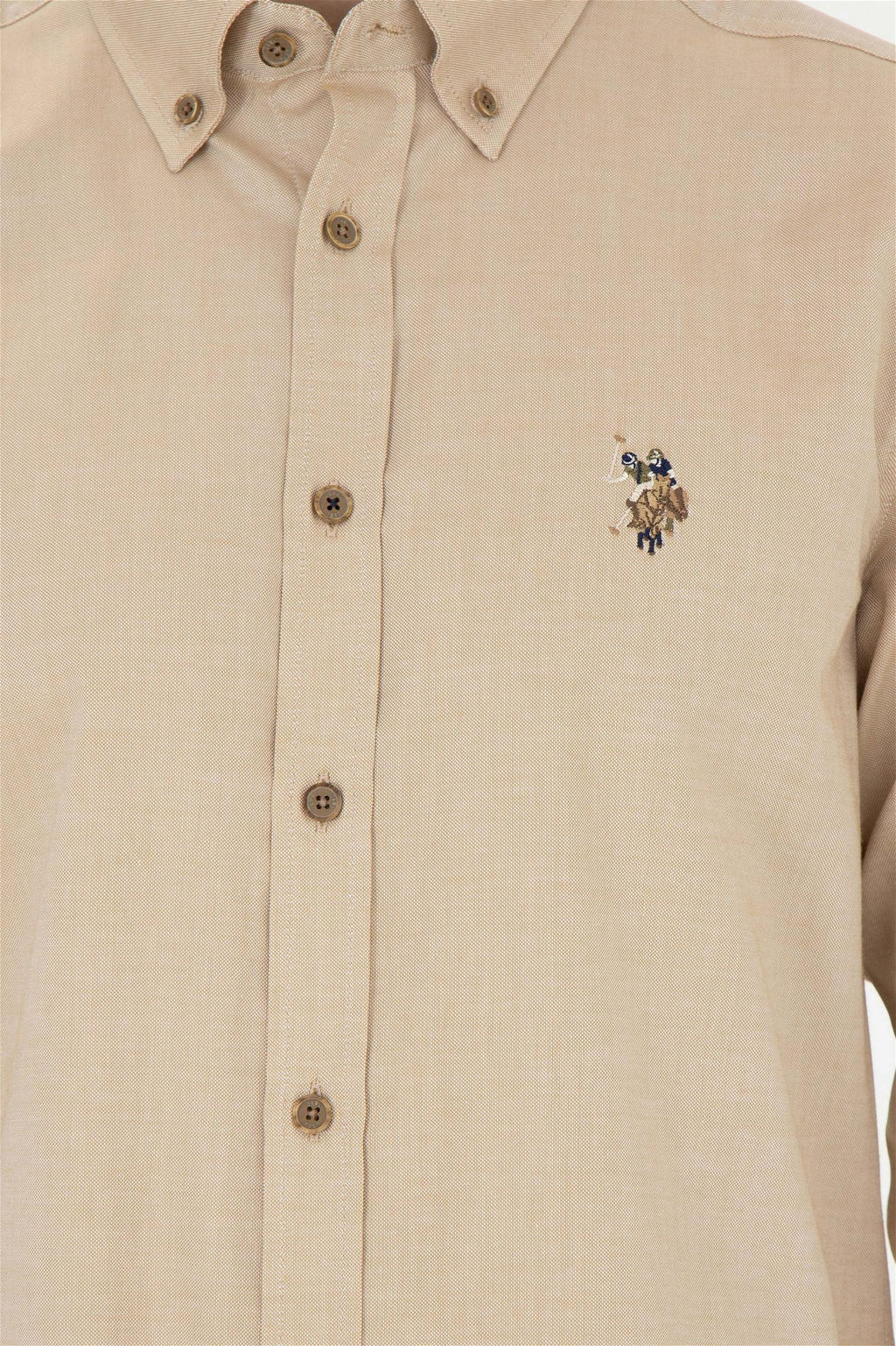 Мужская базовая рубашка светло-хаки с длинным рукавом - U.s. polo assn фото 7