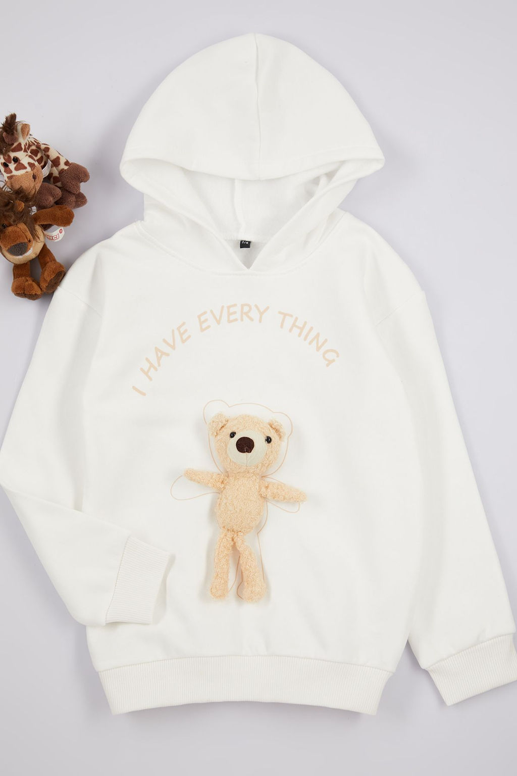 Ekru K?z Cocuk Ay?c?kl? Kapusonlu Orme Sweatshirt TKDAW25SW00016