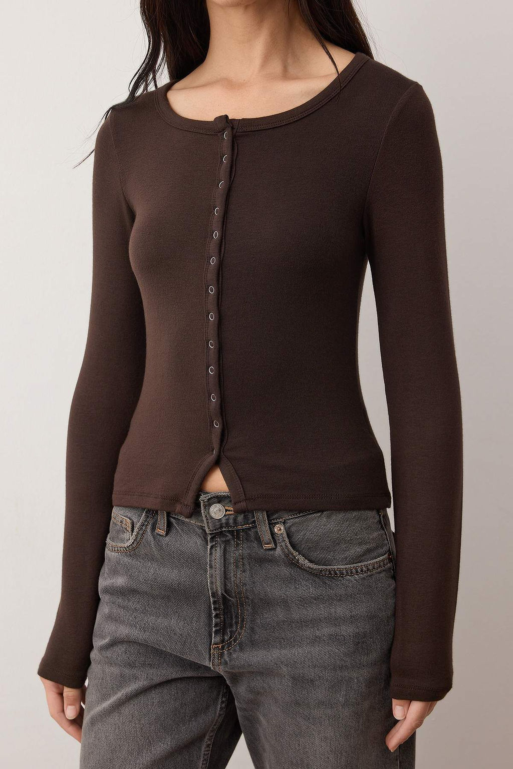 Koyu Kahverengi Onu Full C?tc?tl? Fitted/Vucuda Oturan Orme Bluz TWOAW26BZ00193