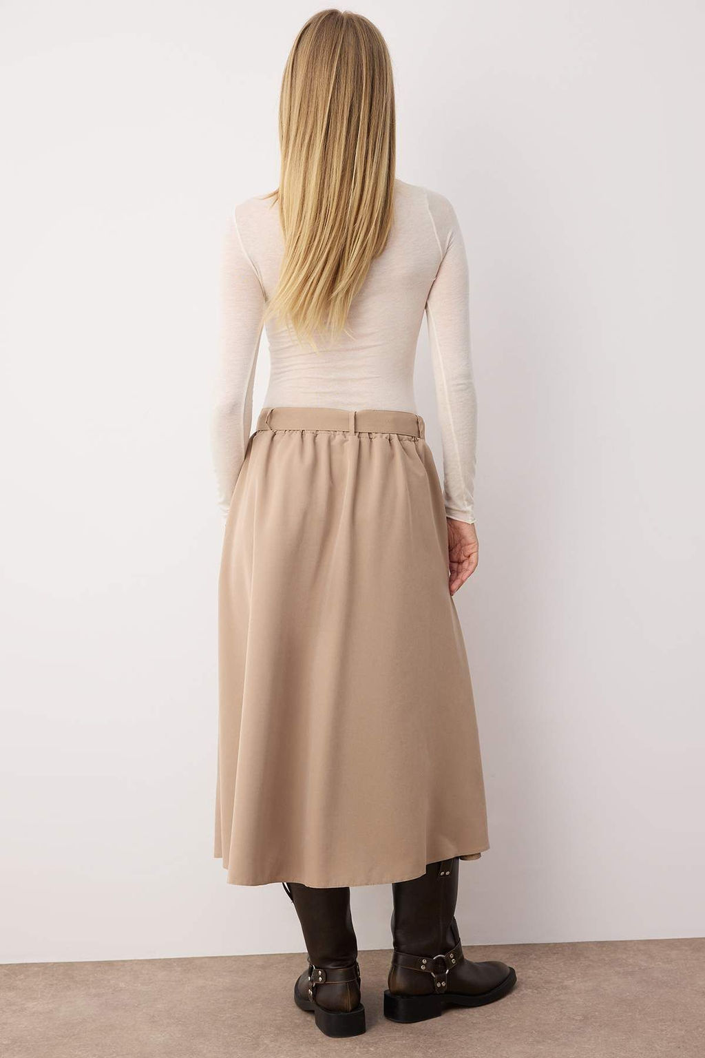 Bej Kemerli Dokuma Midi Etek TWOAW26ET00034 - Trendyolmilla фото 5