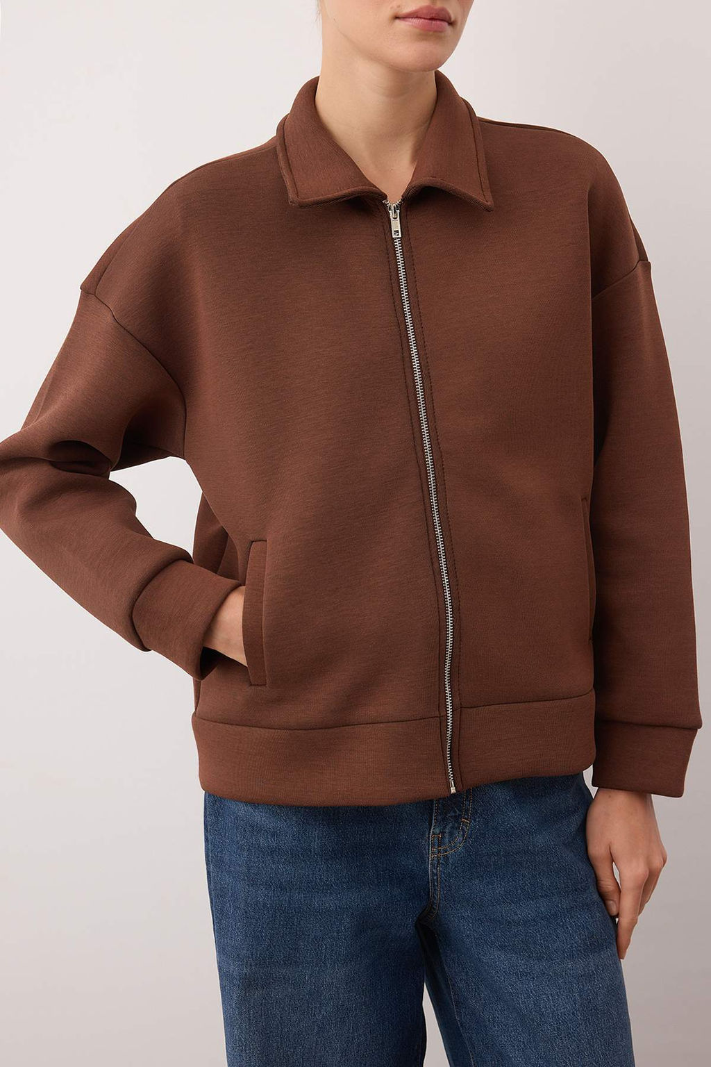 Kahverengi Fermuarl? Polo Yaka Oversize Kal?n Ici Polarl? Orme Sweatshirt TWOAW26SW00120 - Trendyolmilla фото 3