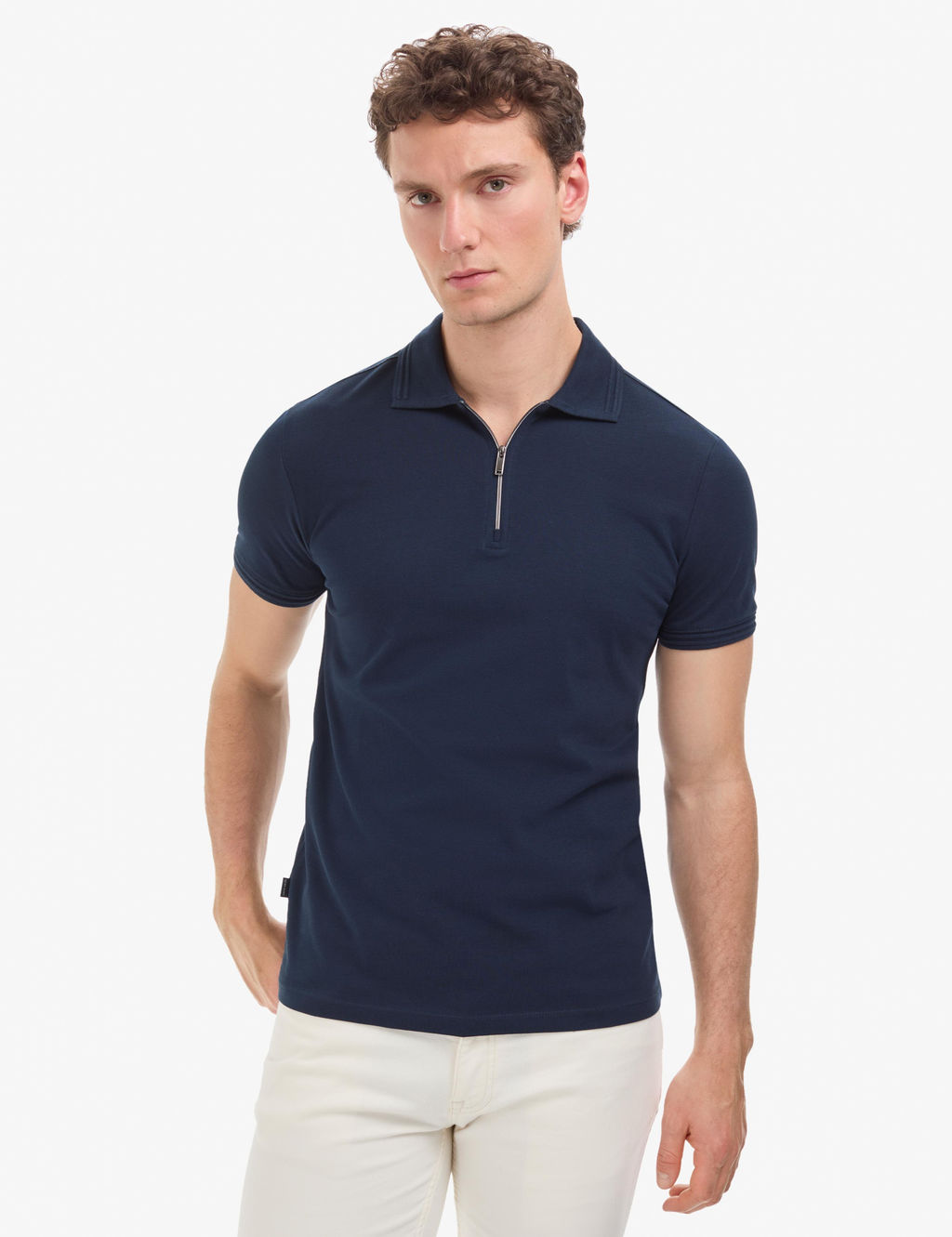 Lacivert Slim Fit %100 Pamuk K_vr_lmaz Polo Yaka Basic Ti__rt