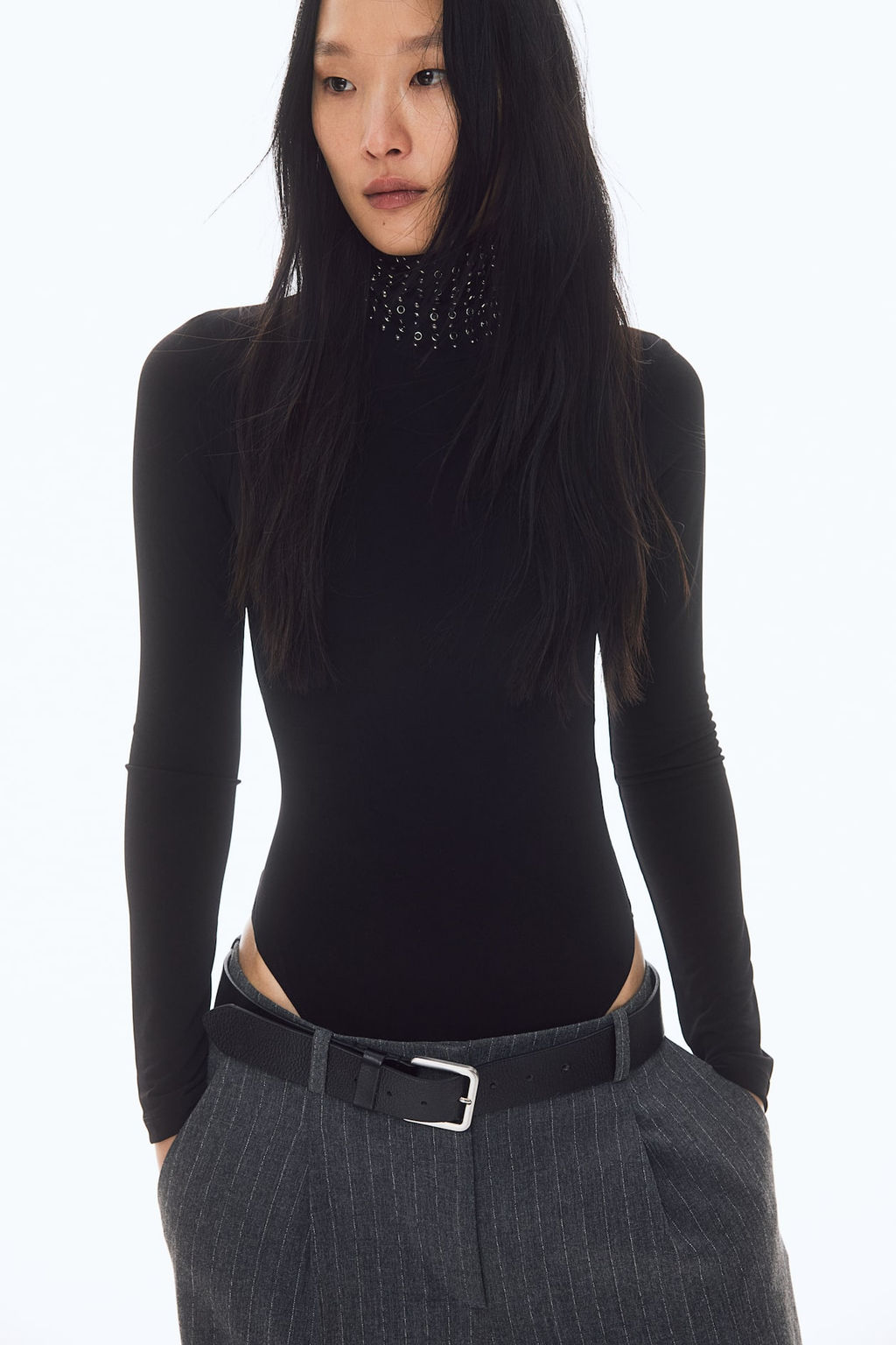 Body de cuello perkins con tachuelas decorativas - H&m фото 2