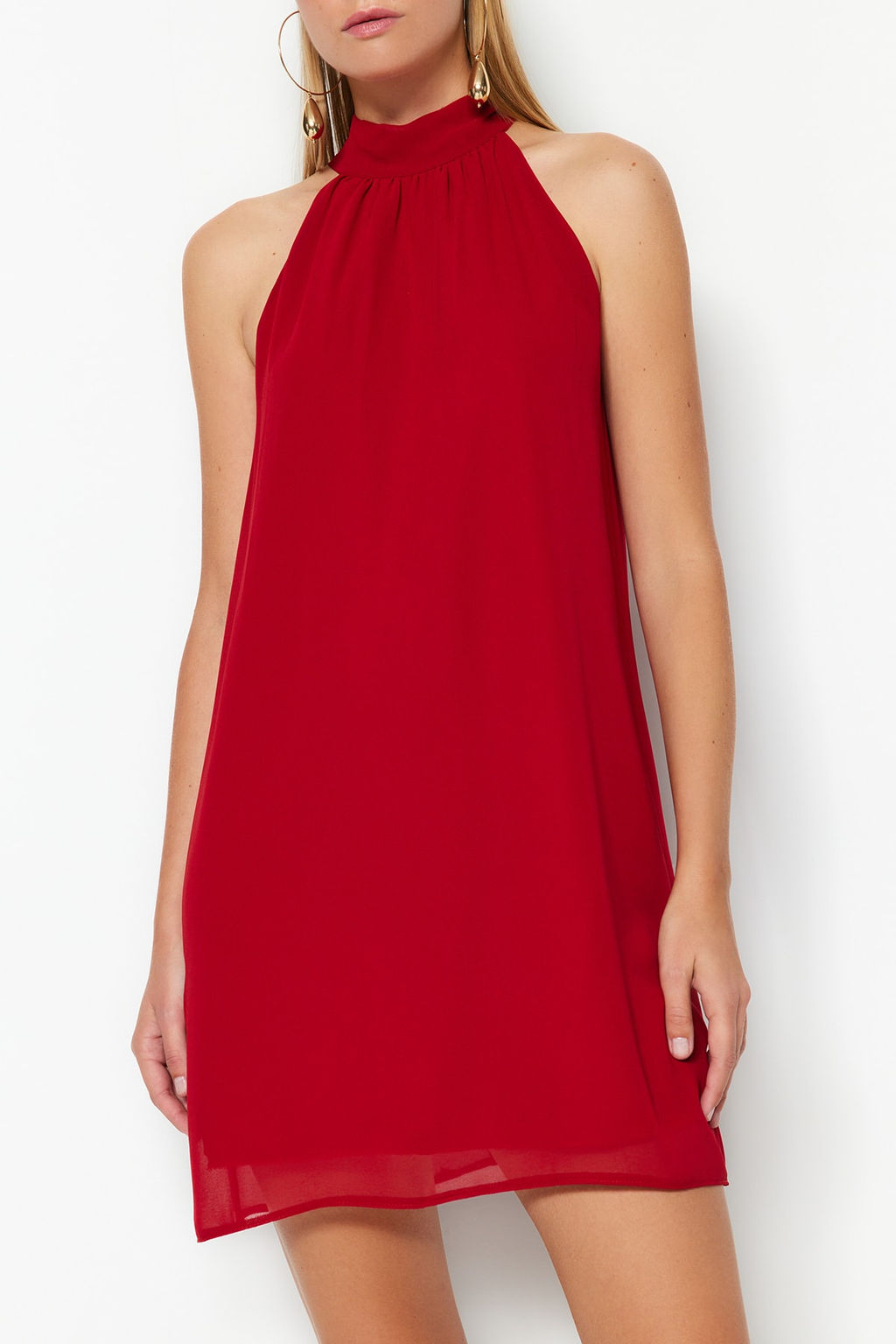 TRENDYOLMILLA Murdum Duz Kesim Halter Yaka Mini Sifon Astarl? Dokuma Elbise TWOSS23EL01059  фото 25