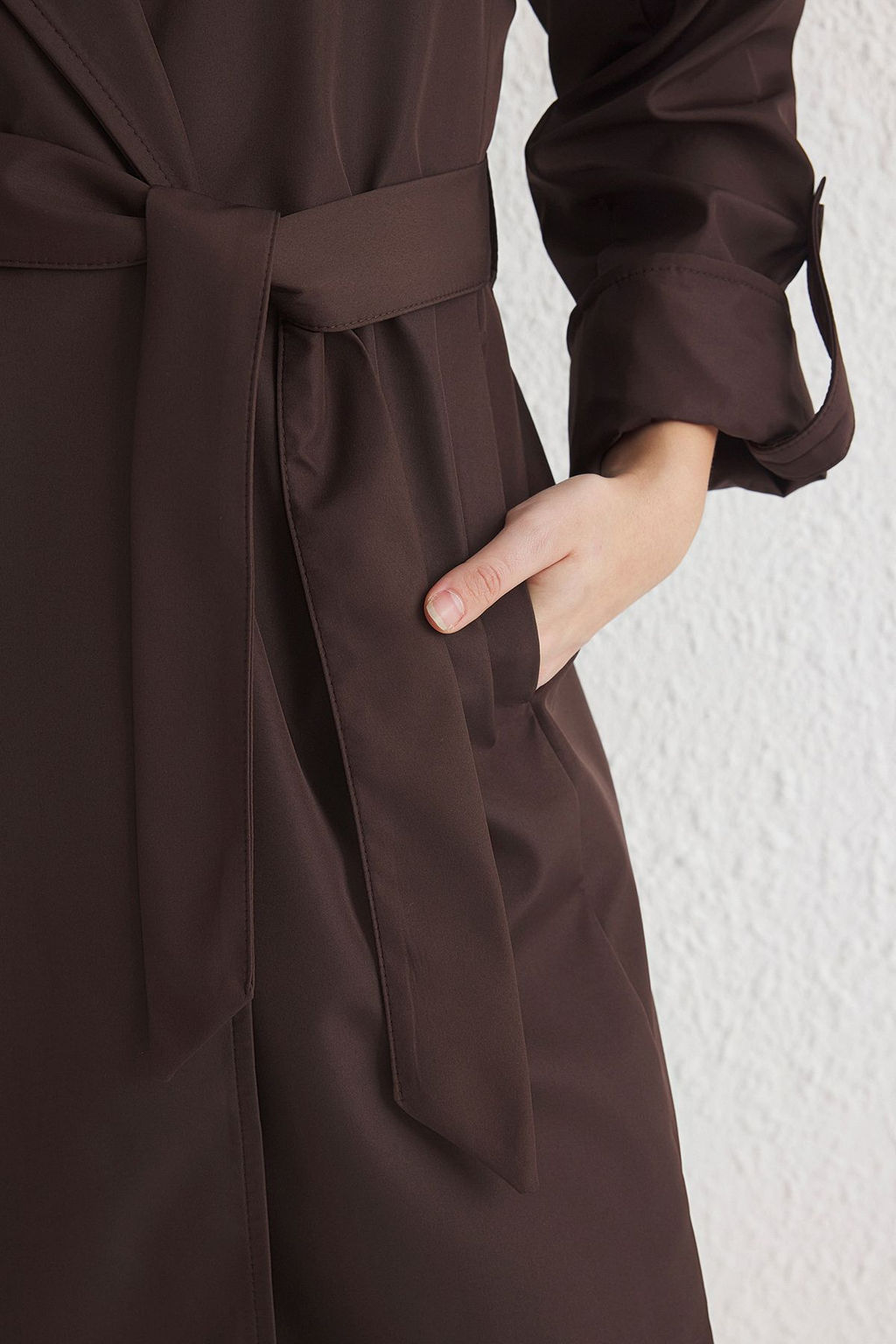 Trendyolmilla Bej Oversize Kusakl? Su Itici Uzun Trenckot TWOAW24TR00019  фото 28