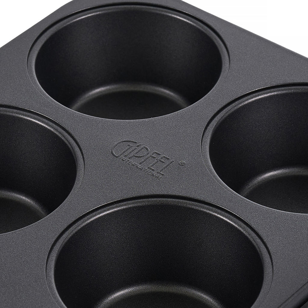 52715 GIPFEL Форма для выпечки маффинов MAXIMUS BLACK 32x22x4см/6шт с двуслойным антипригарным покрытием Whitford Quantanium. Толщина: 0,7мм. Материал: углеродистая сталь. Цвет: чёрный.