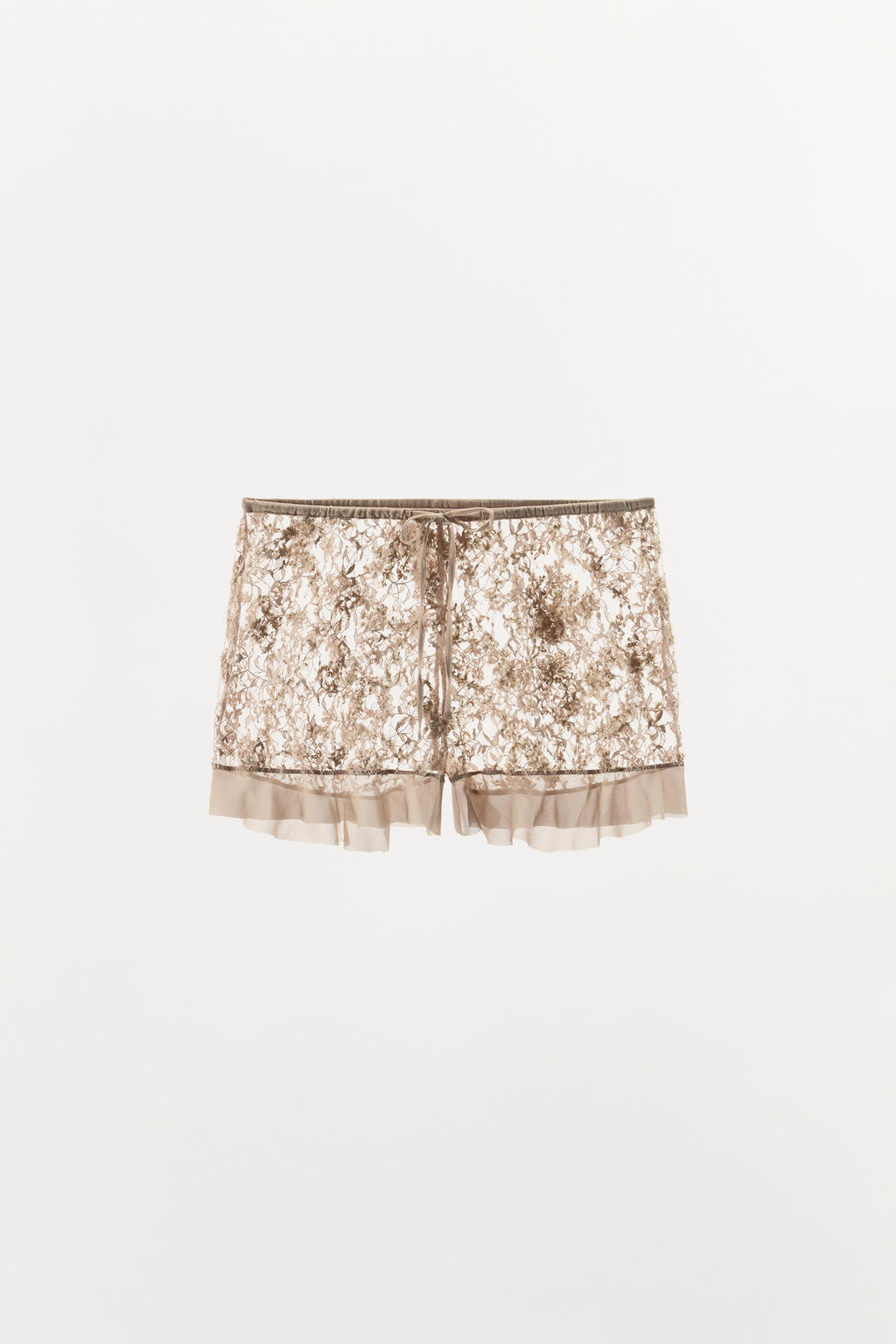 SHORTS ENCAJE VOLANTES / Lila claro
