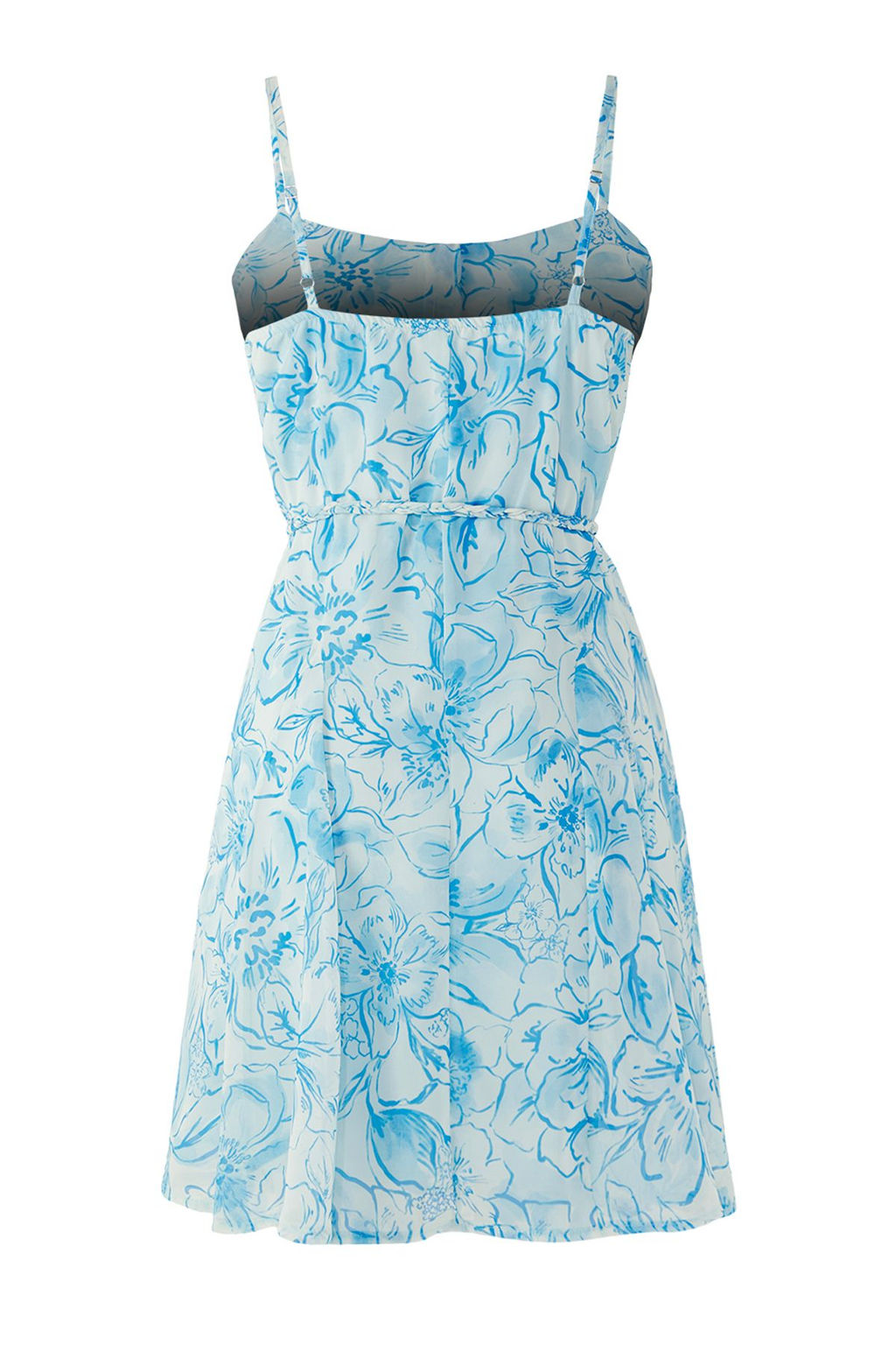 TRENDYOLMILLA Mavi Kusakl? Cicekli Etegi Belden Ac?lan Mini Astarl? Sifon Dokuma Elbise TWOSS25EL00730  фото 6