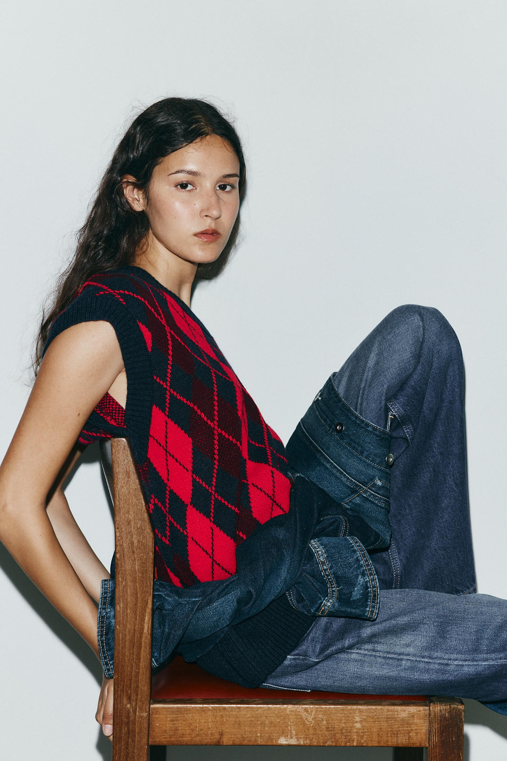 ARGYLE KNIT OVERSIZE WAISTCOAT - Zara фото 5