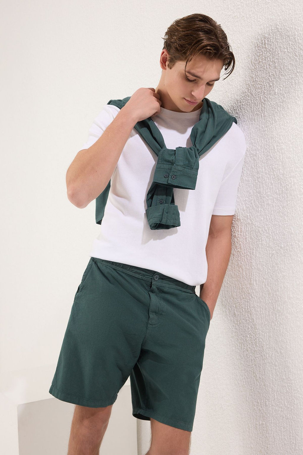 Koyu Yesil Loose Fit Pamuklu Bagc?kl? Sort TMNSS23SR00056