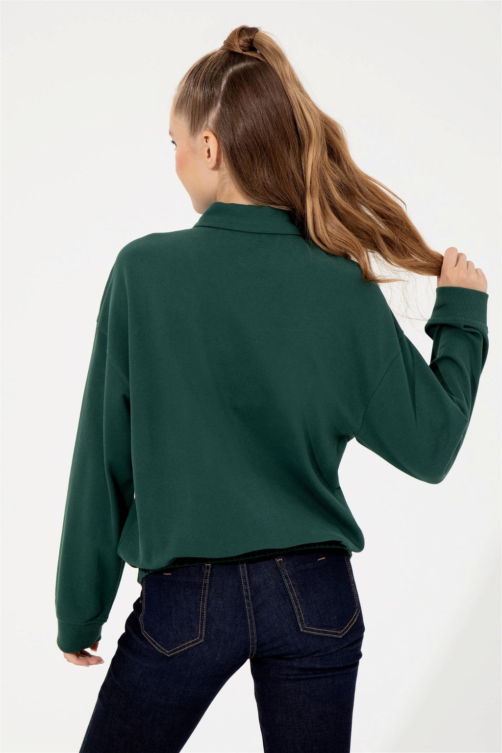 Женский зеленый свитшот с воротником-поло Неожиданная скидка в корзине - U.s. polo assn фото 5