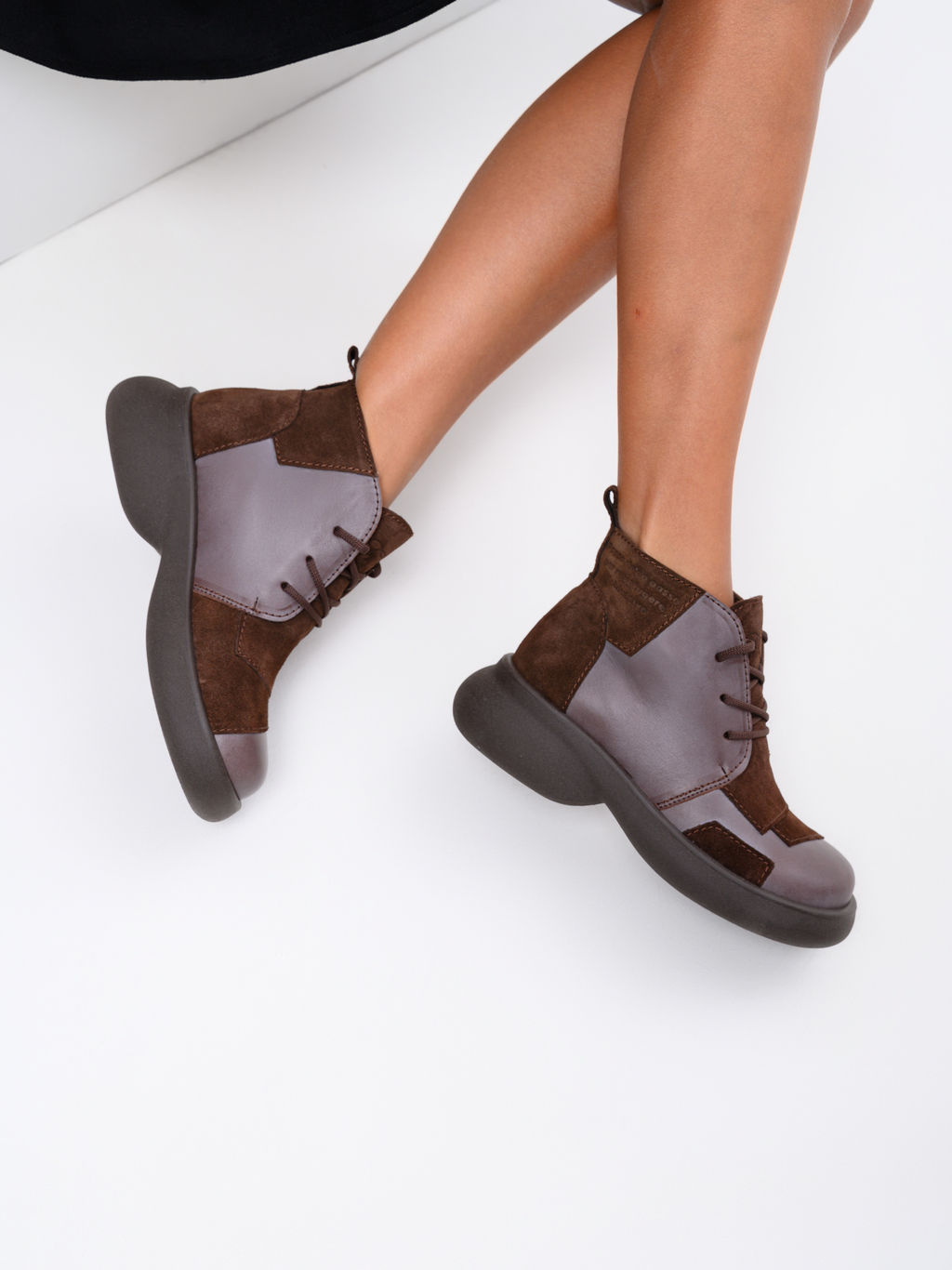 Ботинки 305.927br.Вакса коричневая+корич замша/байка