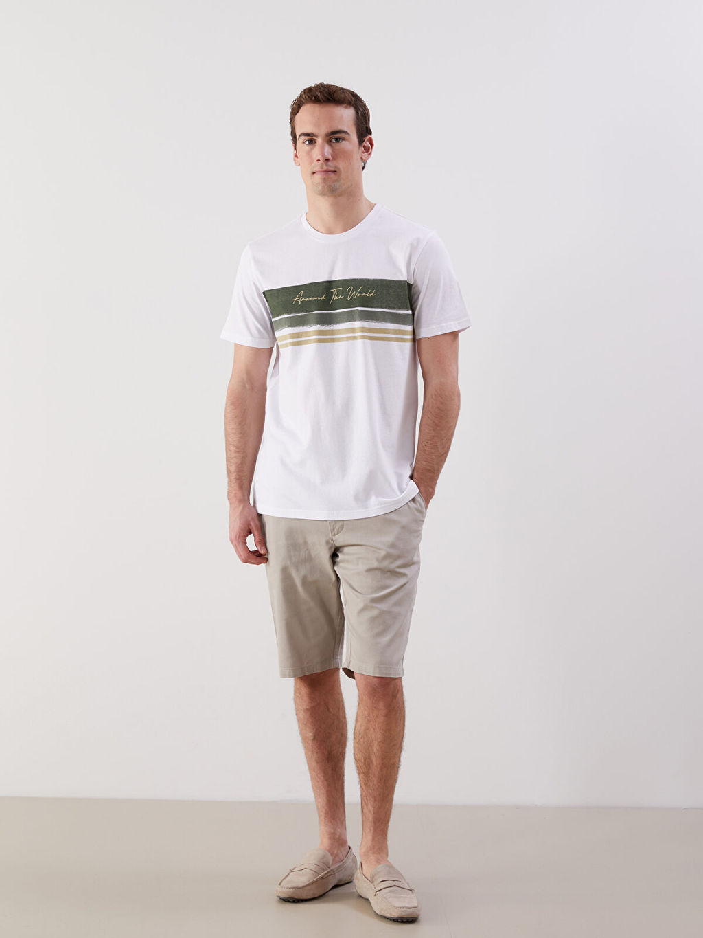 LC Waikiki Beyaz Bisiklet Yaka Bask_l_ Penye Erkek Ti__rt