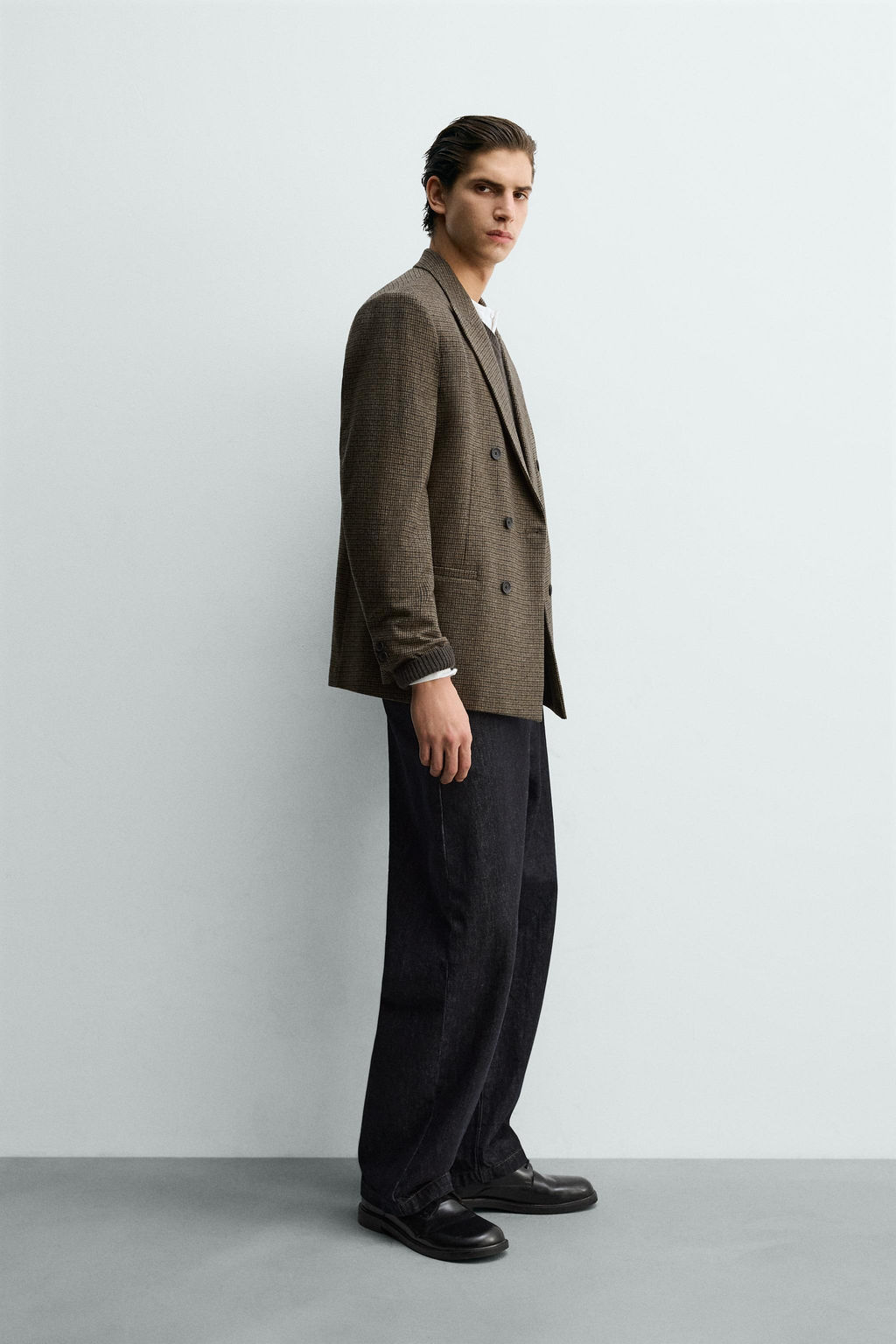 WOOL BLEND CHECK DOUBLE-BREASTED BLAZER - Zara фото 4