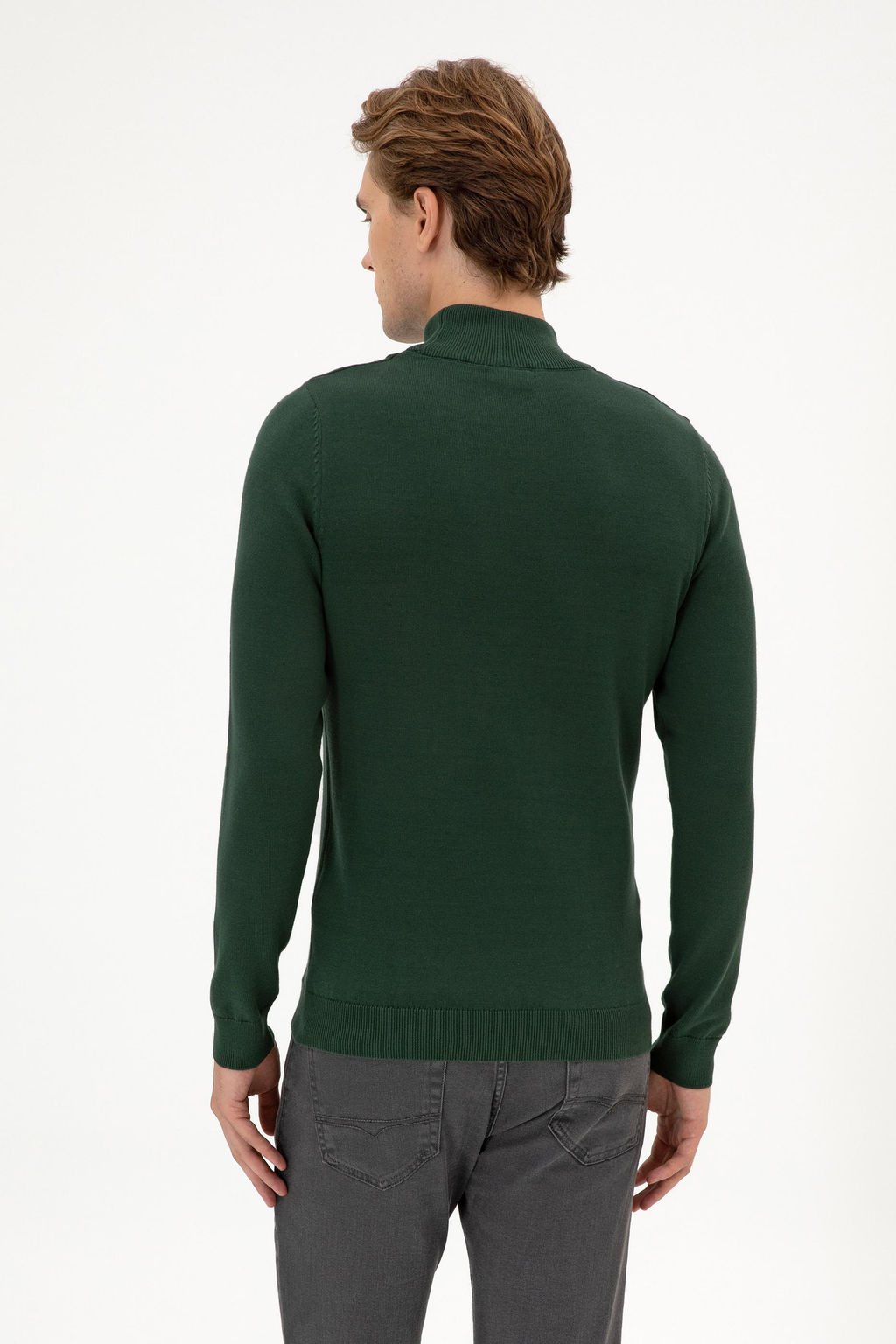 Erkek Slim Fit Bo_azl_ Koyu Ye_il Basic Kazak - U.s. polo assn фото 5