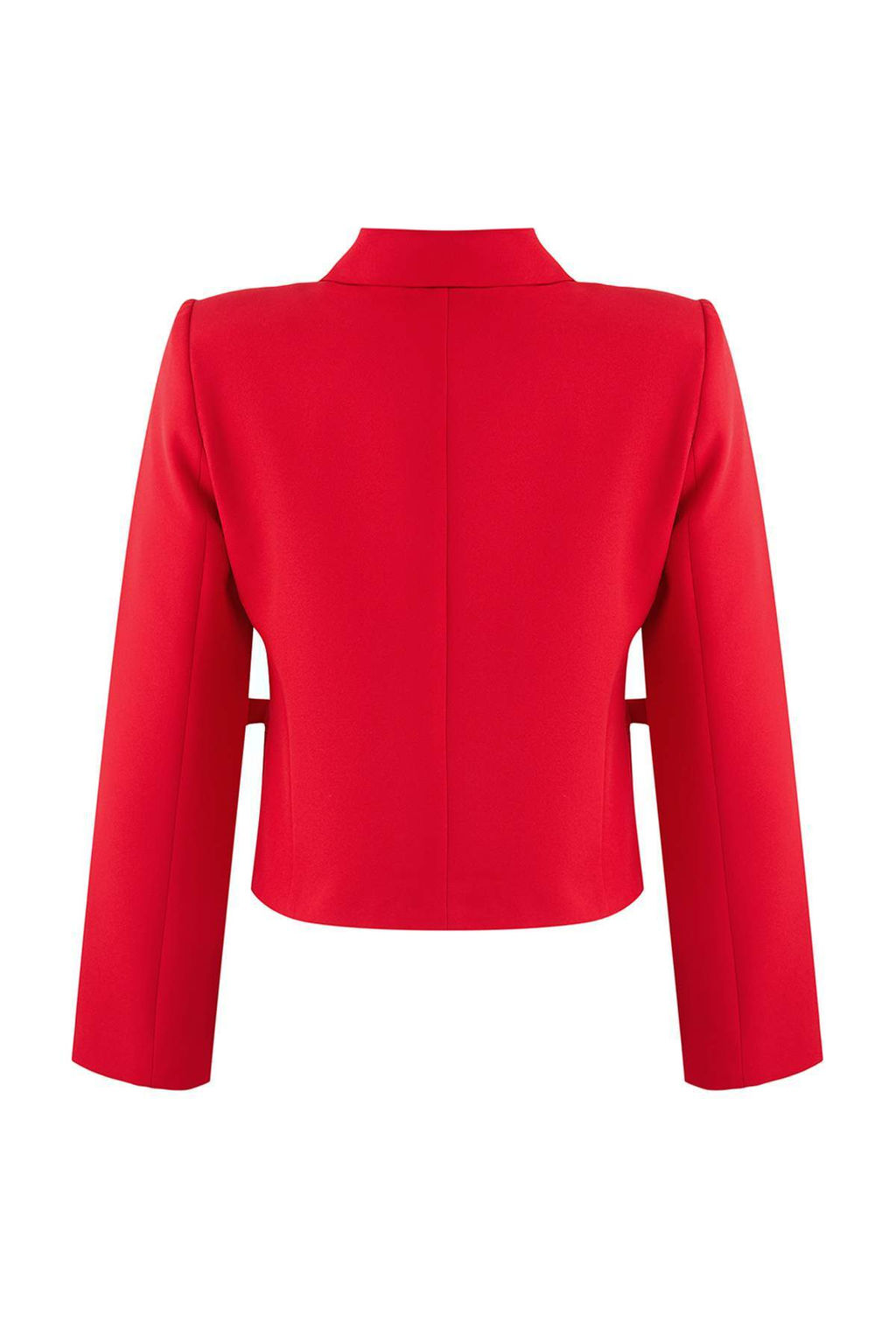 K?rm?z? Fiyonk/Kurdele Detayl? Gomlek Yakal? Crop Dokuma Blazer Ceket TWOAW25BC00018