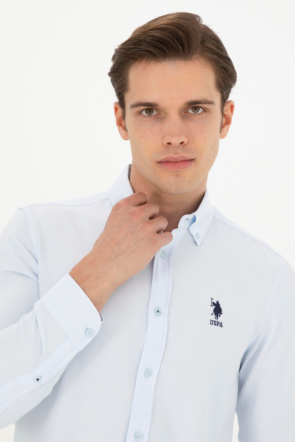 Мужская голубая базовая рубашка с длинным рукавом - U.s. polo assn фото 2