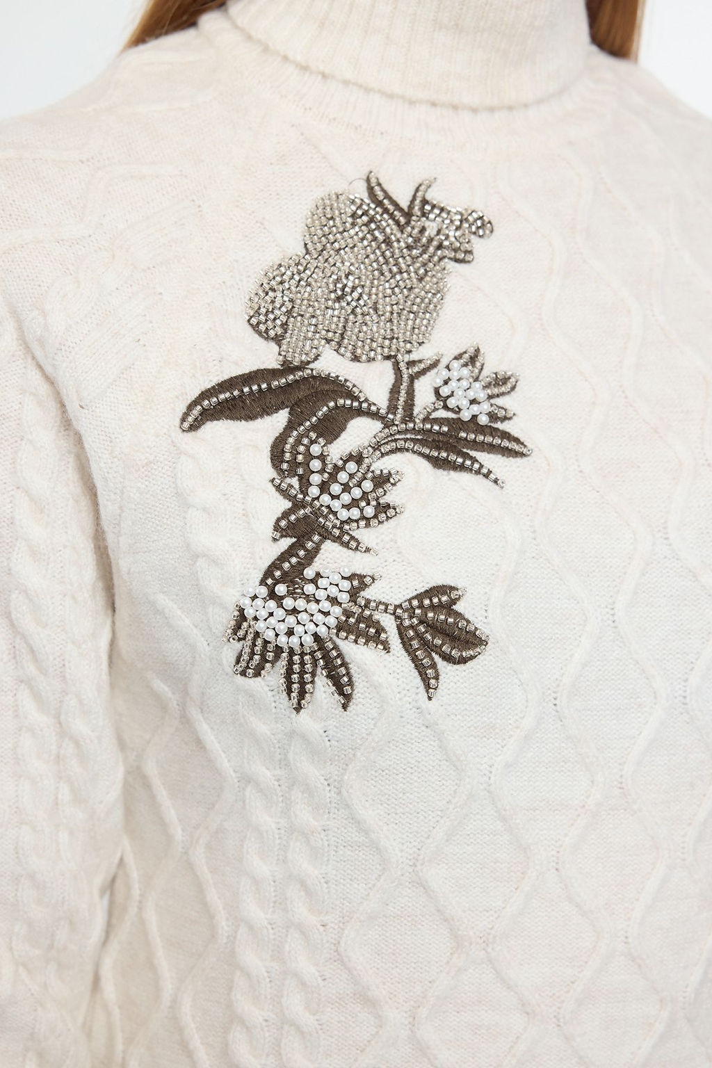 Ekru Couple Yumusak Dokulu Nak?sl? Triko Kazak TWOAW25KZ00203 - Trendyolmilla фото 5