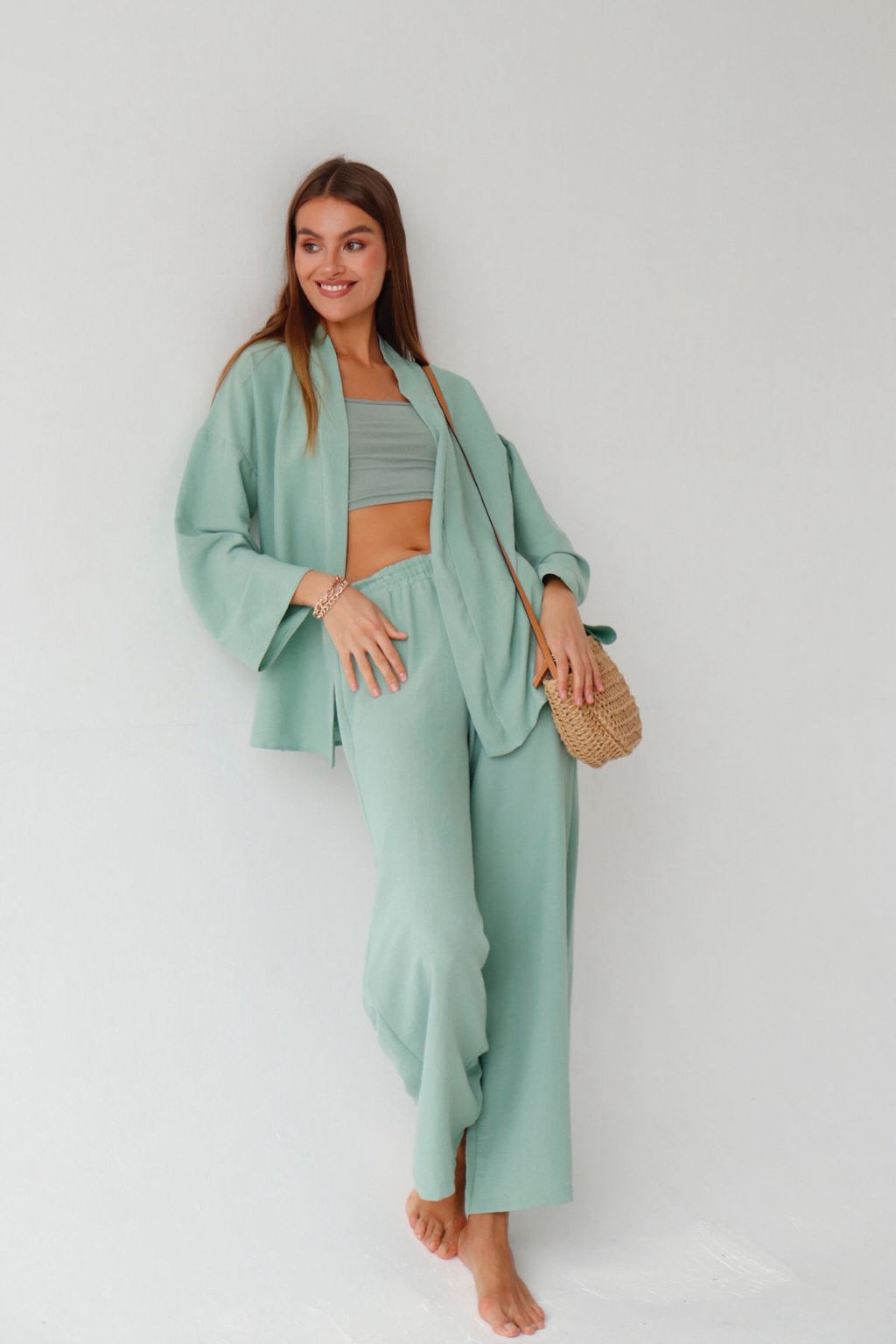9363 Костюм из кимоно и брюк-палаццо в цвете мята - Martichelli фото 5