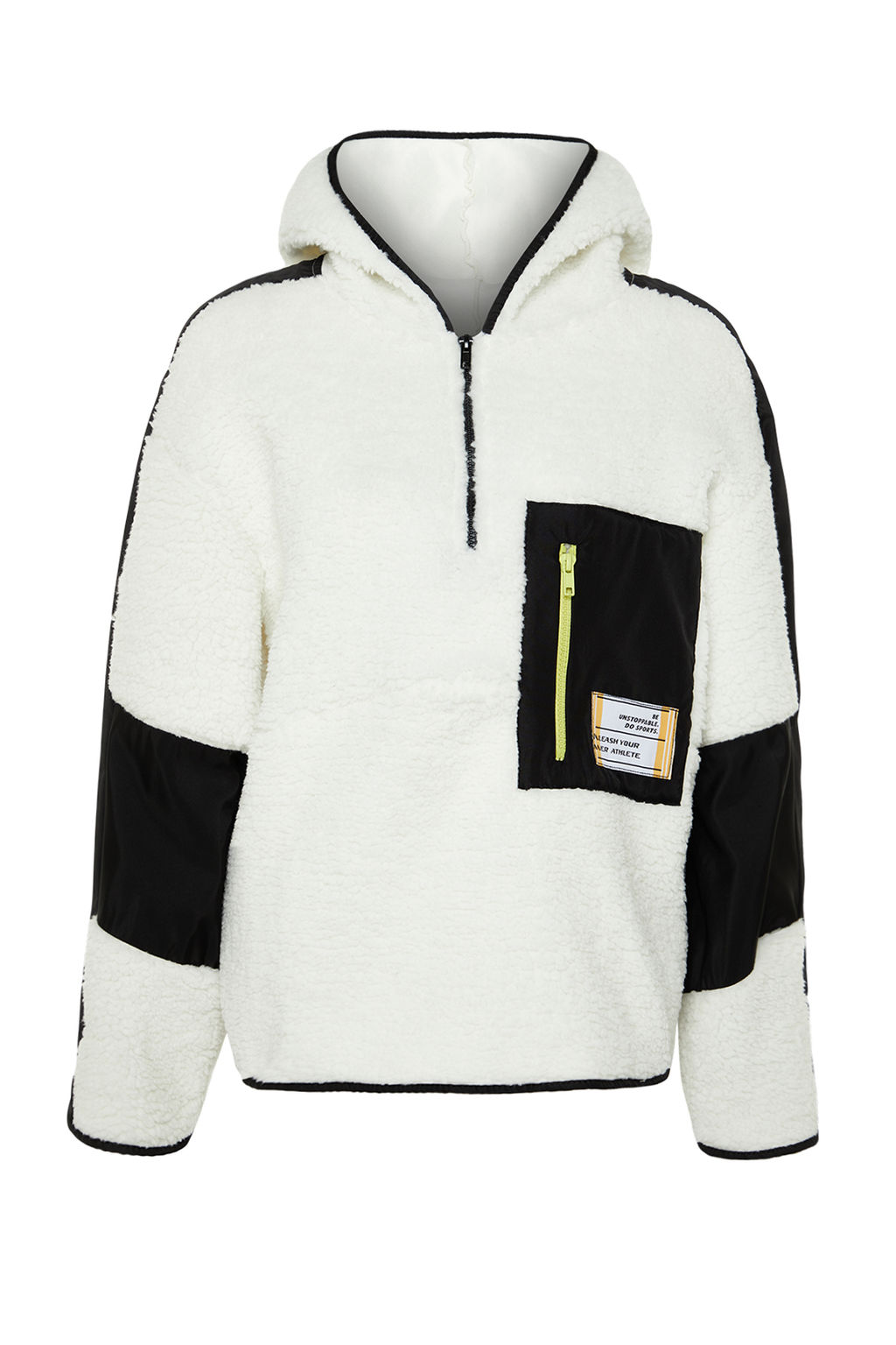 TRENDYOLMILLA Ekru Renk Bloklu Parasut Kumas Detayl? Pelus Genis Kal?p Orme Spor Sweatshirt THMAW24SW00009  фото 7