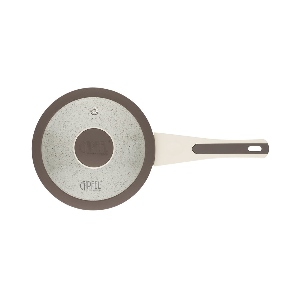 0431 GIPFEL Ковш SONRIZO 16см/1,3л из кованого алюминия со стеклянной крышкой, с индукционным дном, с 3-слойным антипригарным мраморным покрытием Excilon Marble, c бакелитовой ручкой с покрытием Soft Touch. Толщина: 2,0/4,0мм  фото 5