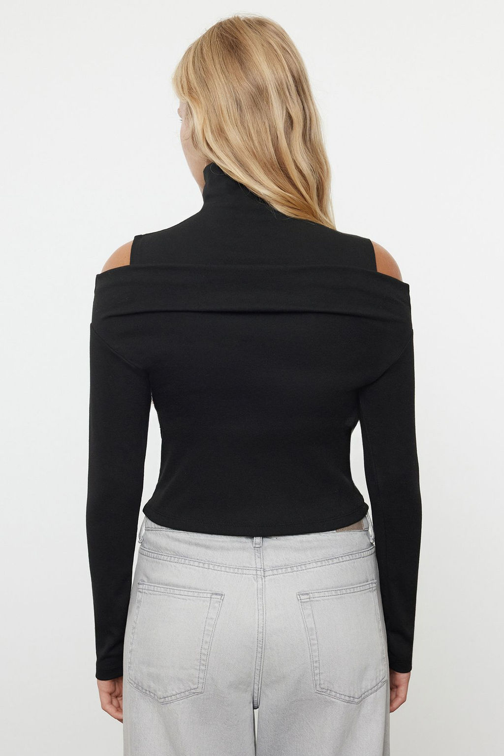 Siyah Cift Katl? Dik Yaka Slim/Vucuda Oturan Orme Bluz TWOAW25BZ00125 - Trendyolmilla фото 5