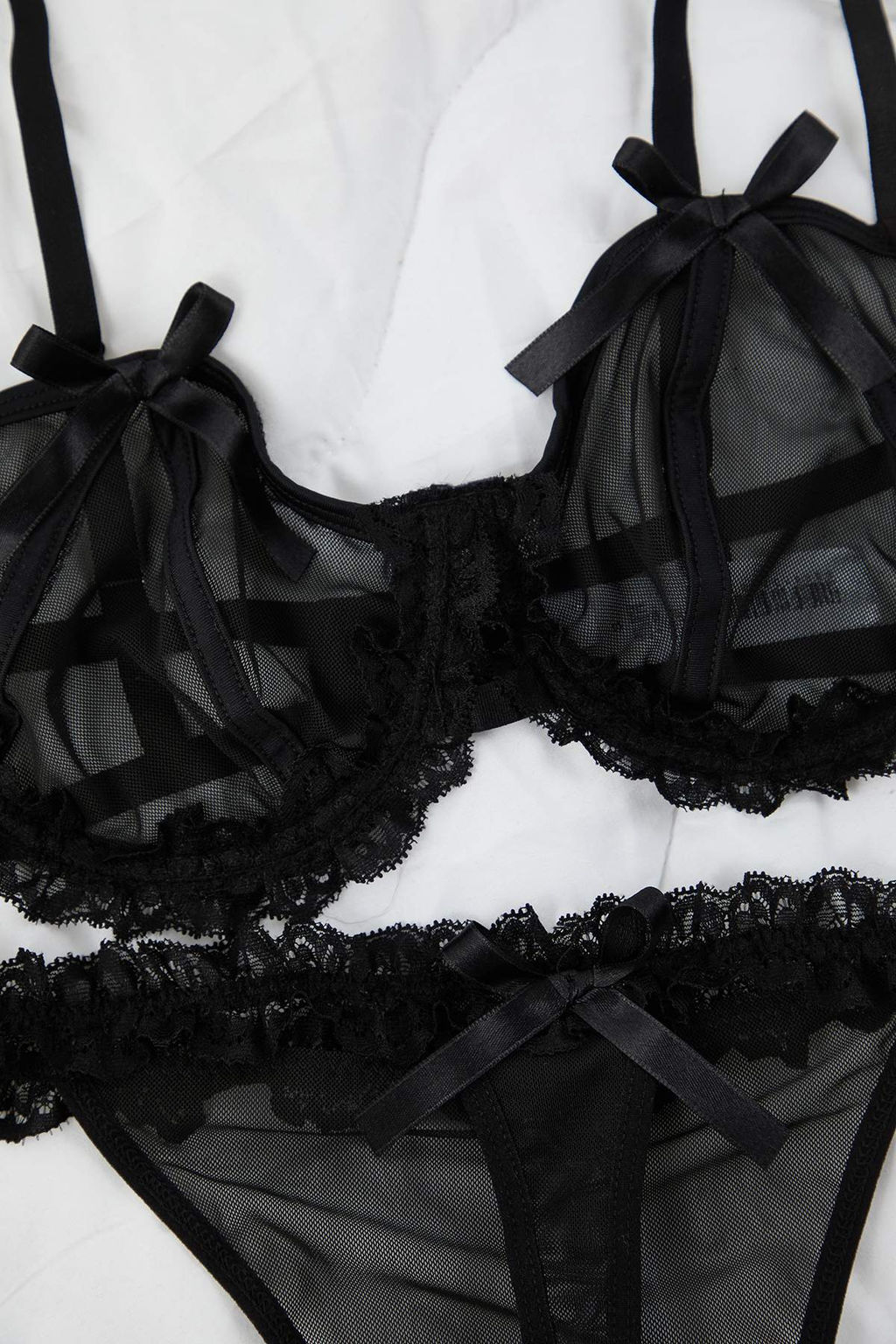 Siyah Mesh Fiyonklu Duz Kaps?z Ic Camas?r? Tak?m? THMAW26CC00004 - Trendyolmilla фото 7