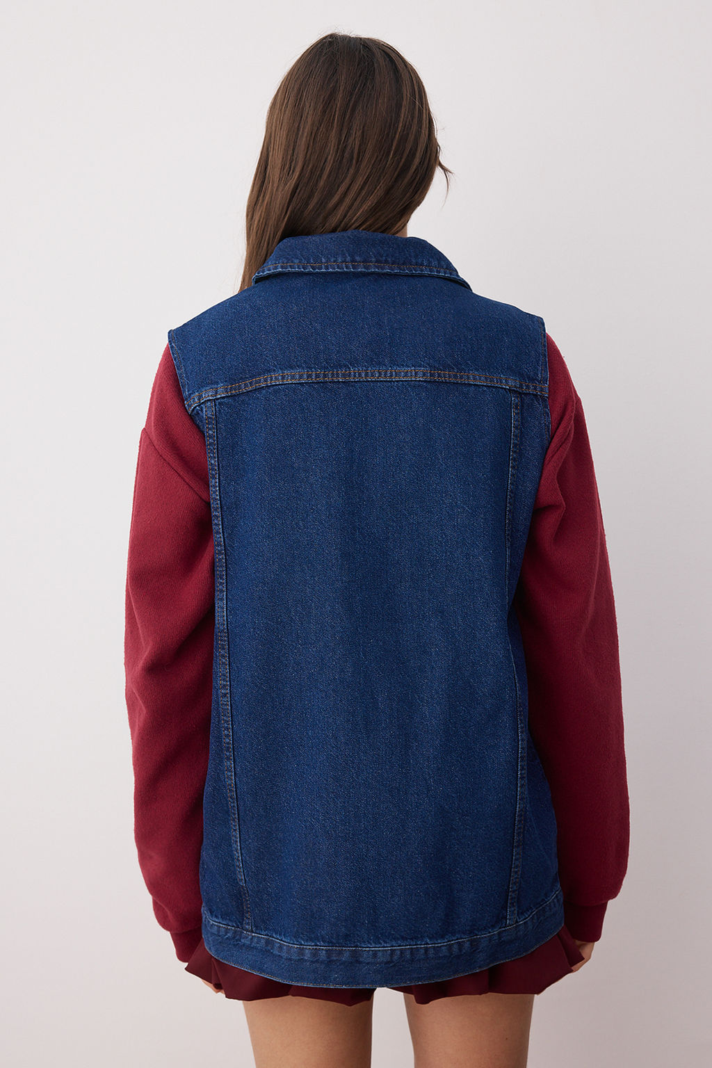 Koyu Mavi Gomlek Yaka Cep Detayl? %100 Pamuk Denim Yelek Ceket TCTAW22CK0006