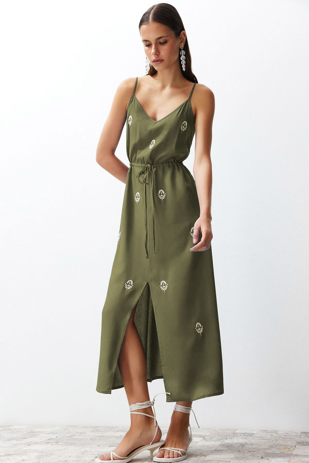 TRENDYOLMILLA Indigo A-Kesim Nak?sl? V Yaka Midi Dokuma Elbise TWOSS23EL01431  фото 2