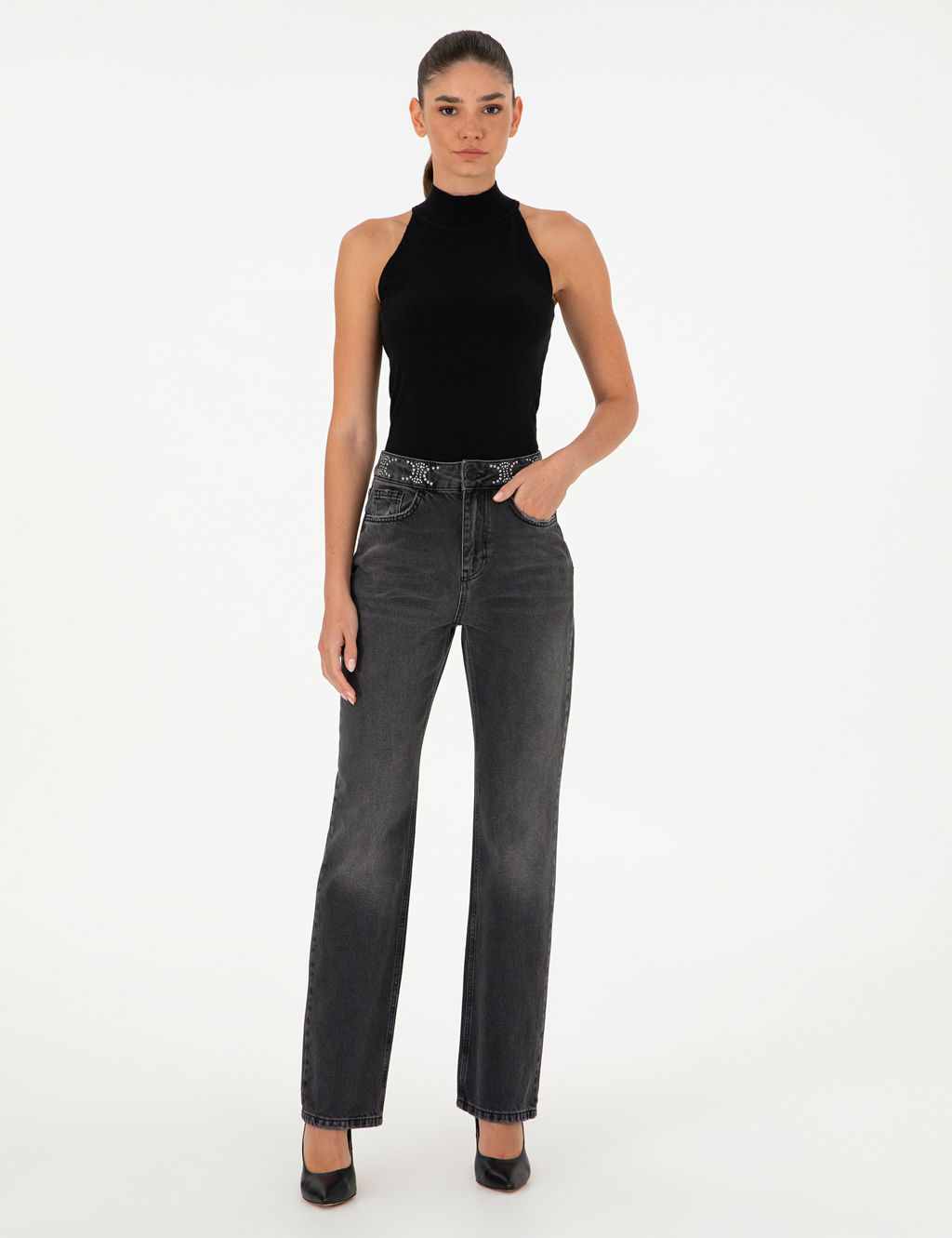 Antrasit Straight Fit Jean Pantolon