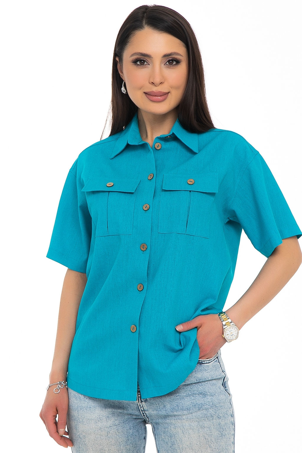 Рубашка Отличная (лён, бирюза)