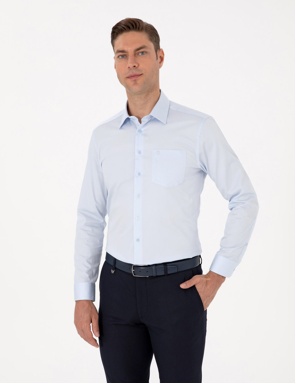 A__k Mavi Regular Fit Uzun Kollu Basic G_mlek