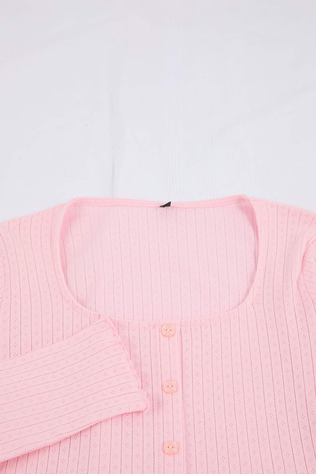 Ac?k Pembe Bel Detayl? H?rka Fitilli/Pointel Orme Pijama Tak?m? THMSS26PT00019 - Trendyolmilla фото 6