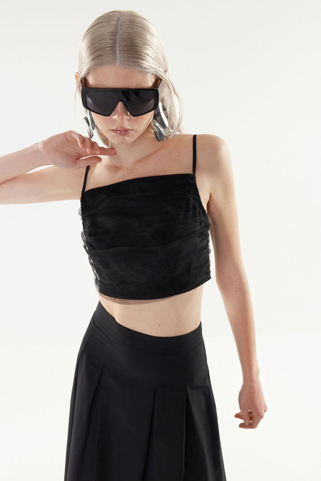 X Yapay Zeka Siyah Tul Detayl? Crop Dokuma Bluz TWOSS24BZ00540 - Trendyolmilla фото 2