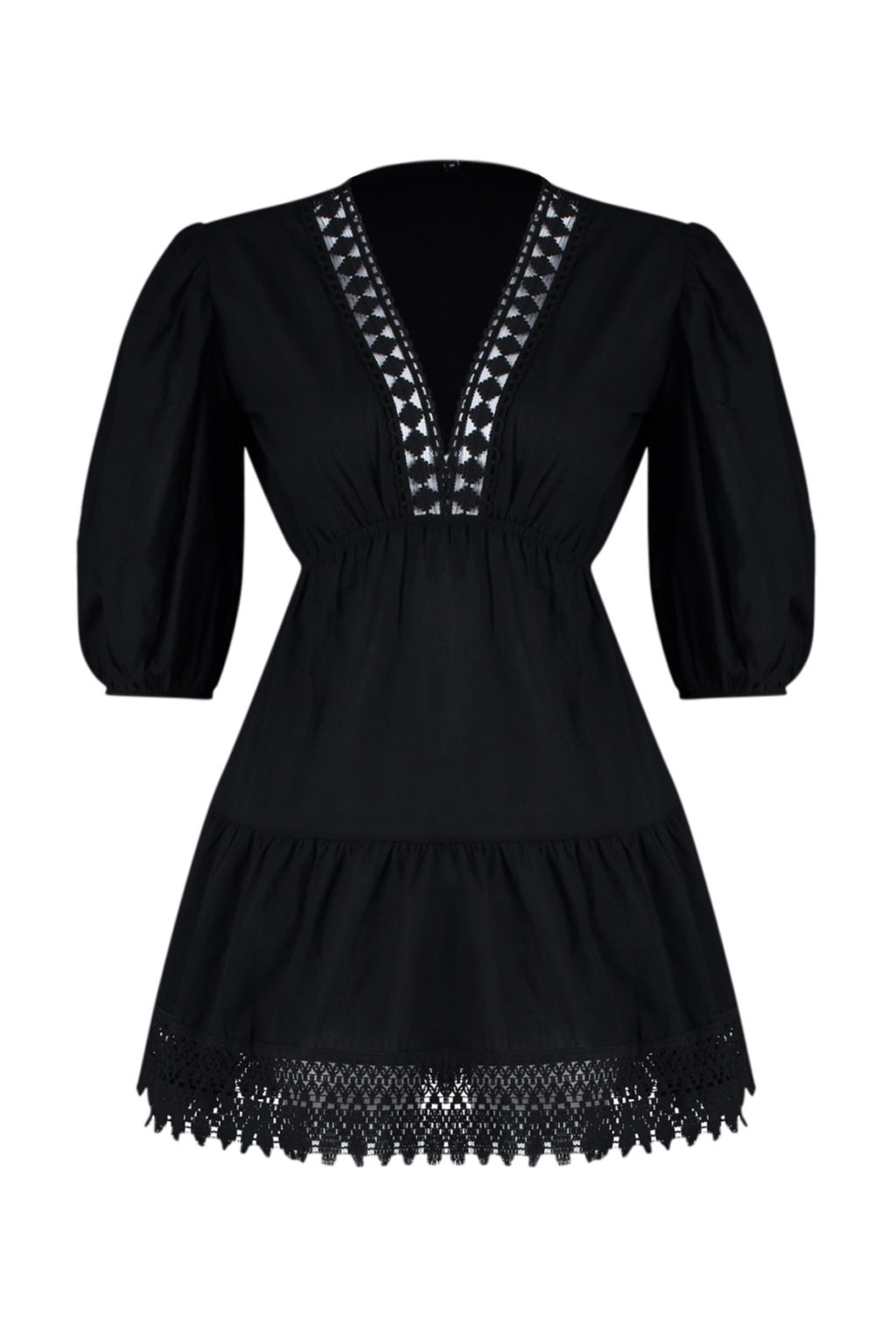 TRENDYOLMILLA Siyah Mini Dokuma Dantel Detayl? %100 Pamuklu Plaj Elbisesi TBESS24EL00116