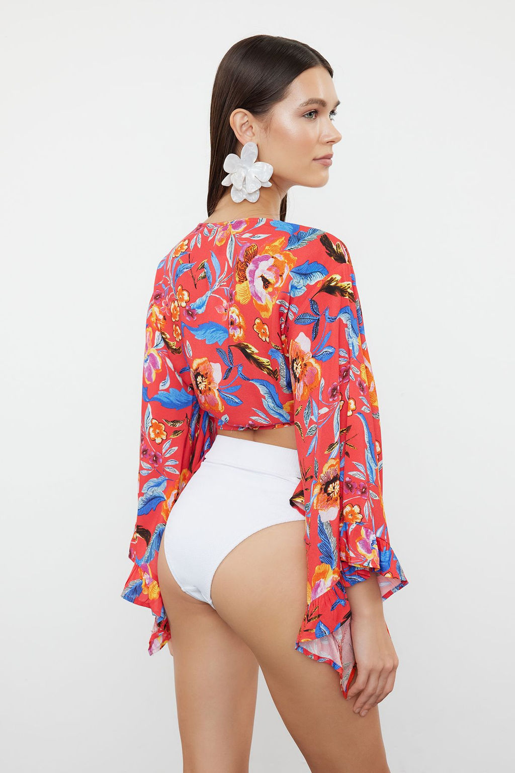 Cicek Desenli Crop Dokuma Baglamal? Plaj Bluz TBESS24BZ00012 - Trendyolmilla фото 5