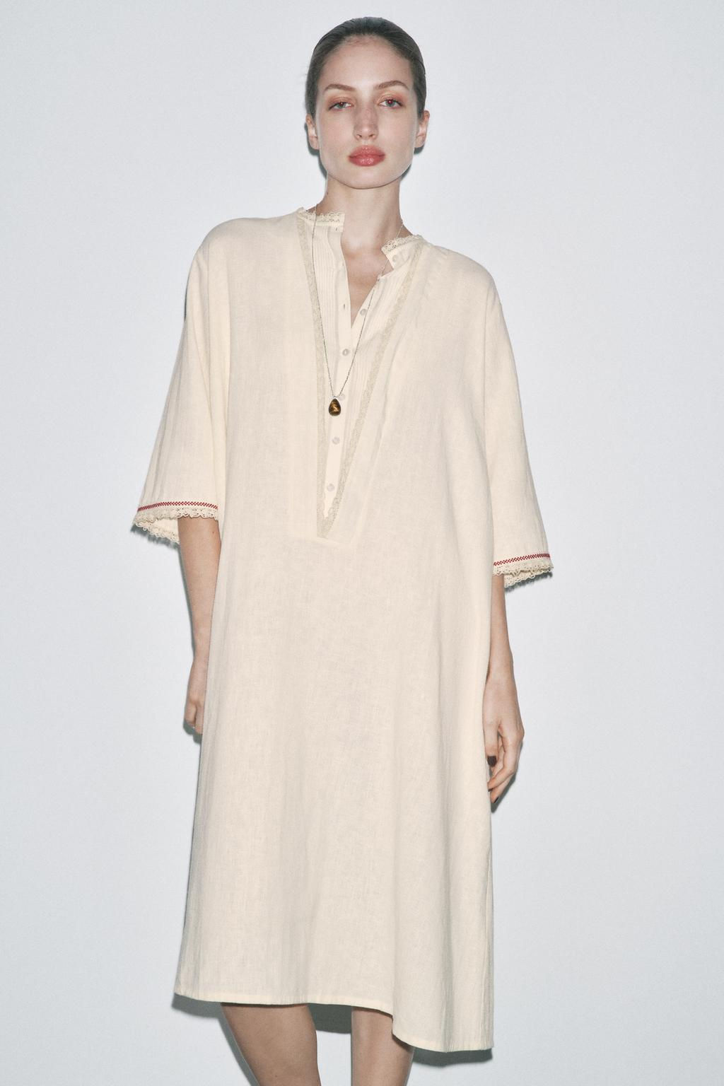 LIMITED EDITION CONTRAST LINEN BLEND KAFTAN - Zara фото 3