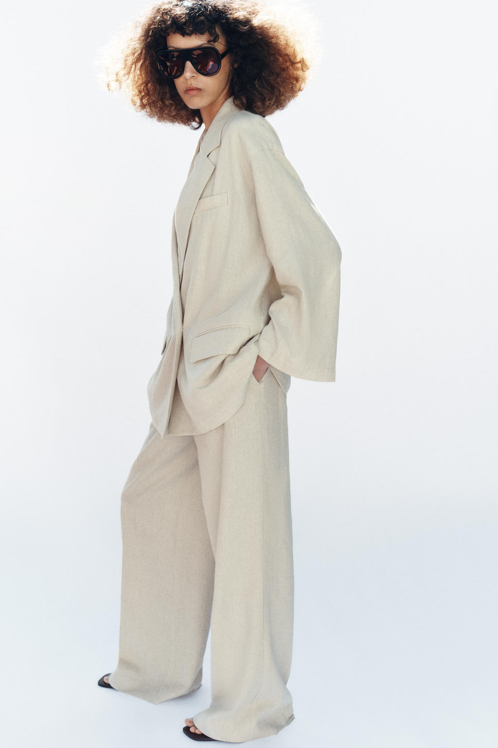 PANTAL?N RECTO LINO / Beige claro - Zara фото 3