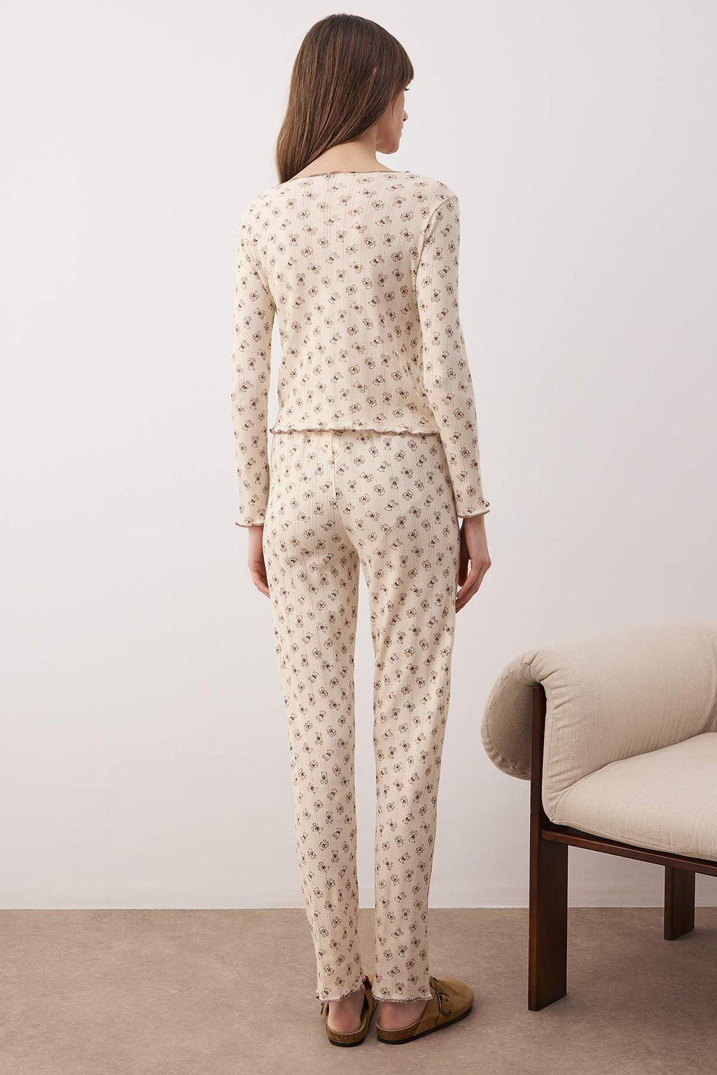 Pembe %100 Pamuklu Cicekli Kurdele/Fiyonklu Fitilli/Pointel Orme Pijama Tak?m? THMAW26PT00070 - Trendyolmilla фото 16