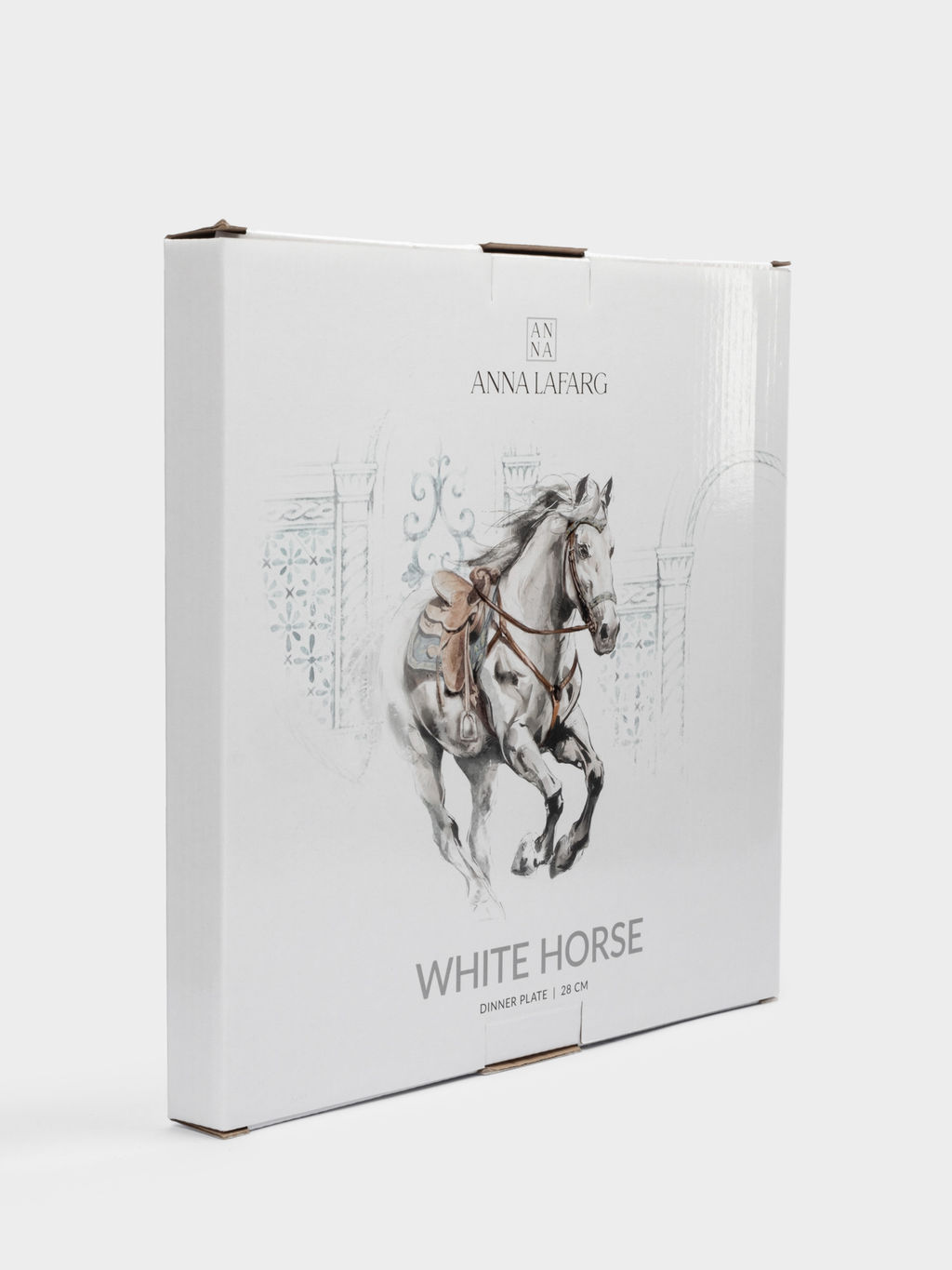 Тарелка обеденная, 28 см, фарфор N, белая, с серебристым кантом, Конь, White horse - Anna lafarg фото 5