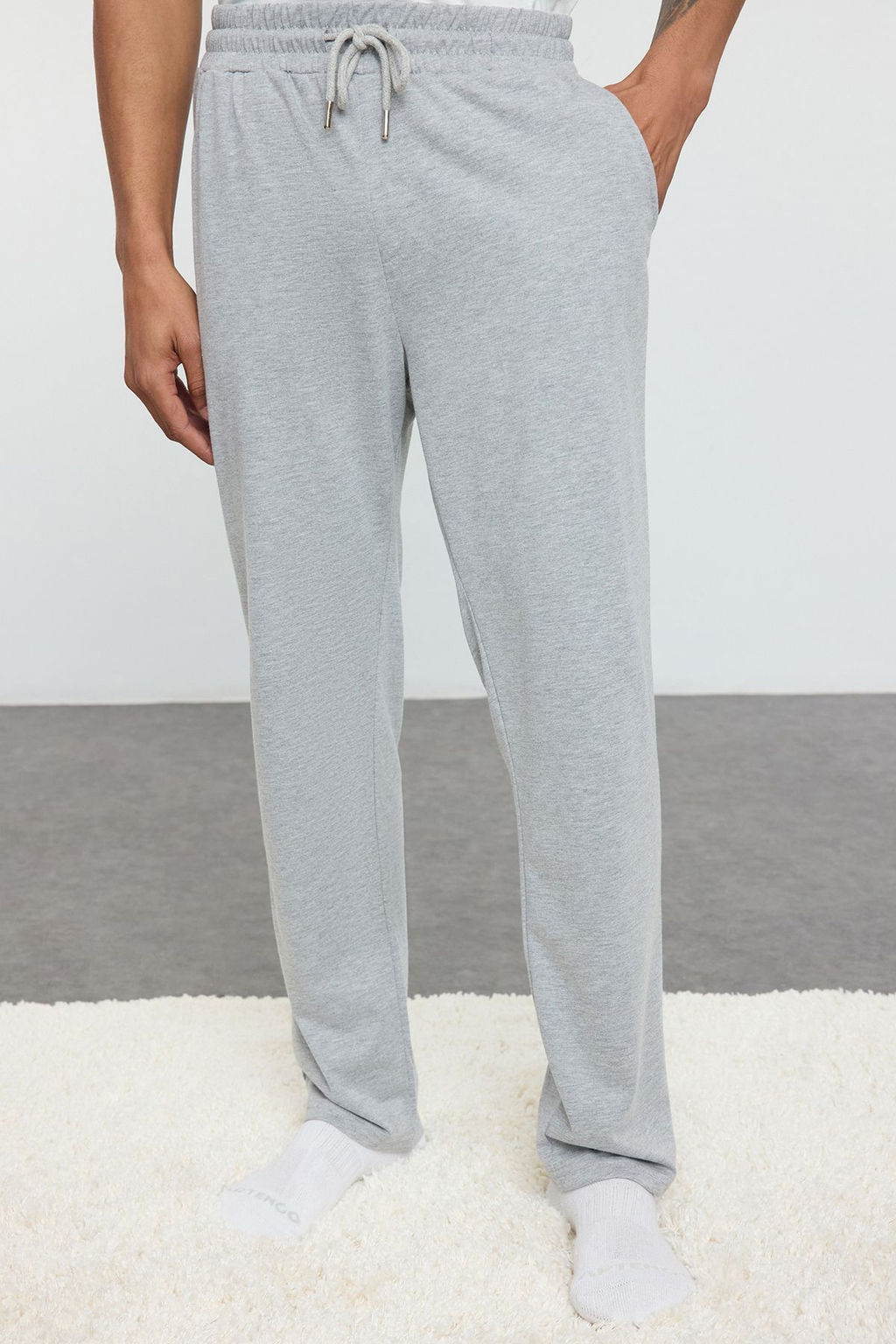 TRENDYOL MAN Ekru %100 Pamuk Regular Fit Bask?l? Orme Pijama Tak?m? TMNAW25PT00009 - Trendyolmilla фото 4