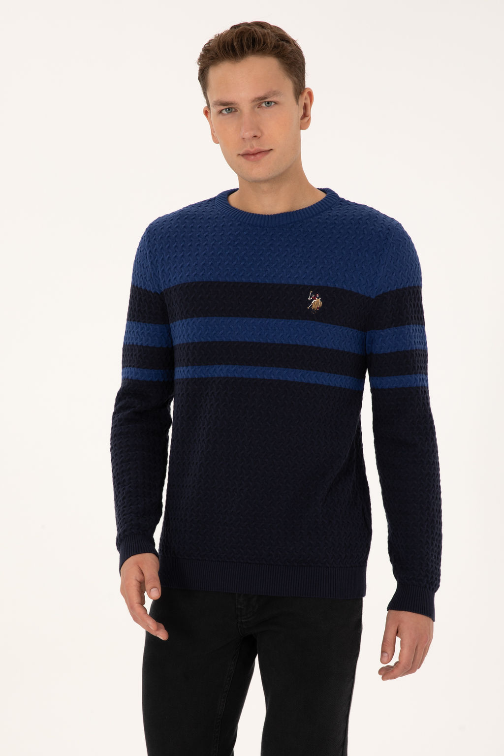 Erkek Slim Fit Bisiklet Yaka Lacivert Kazak - U.s. polo assn фото 8