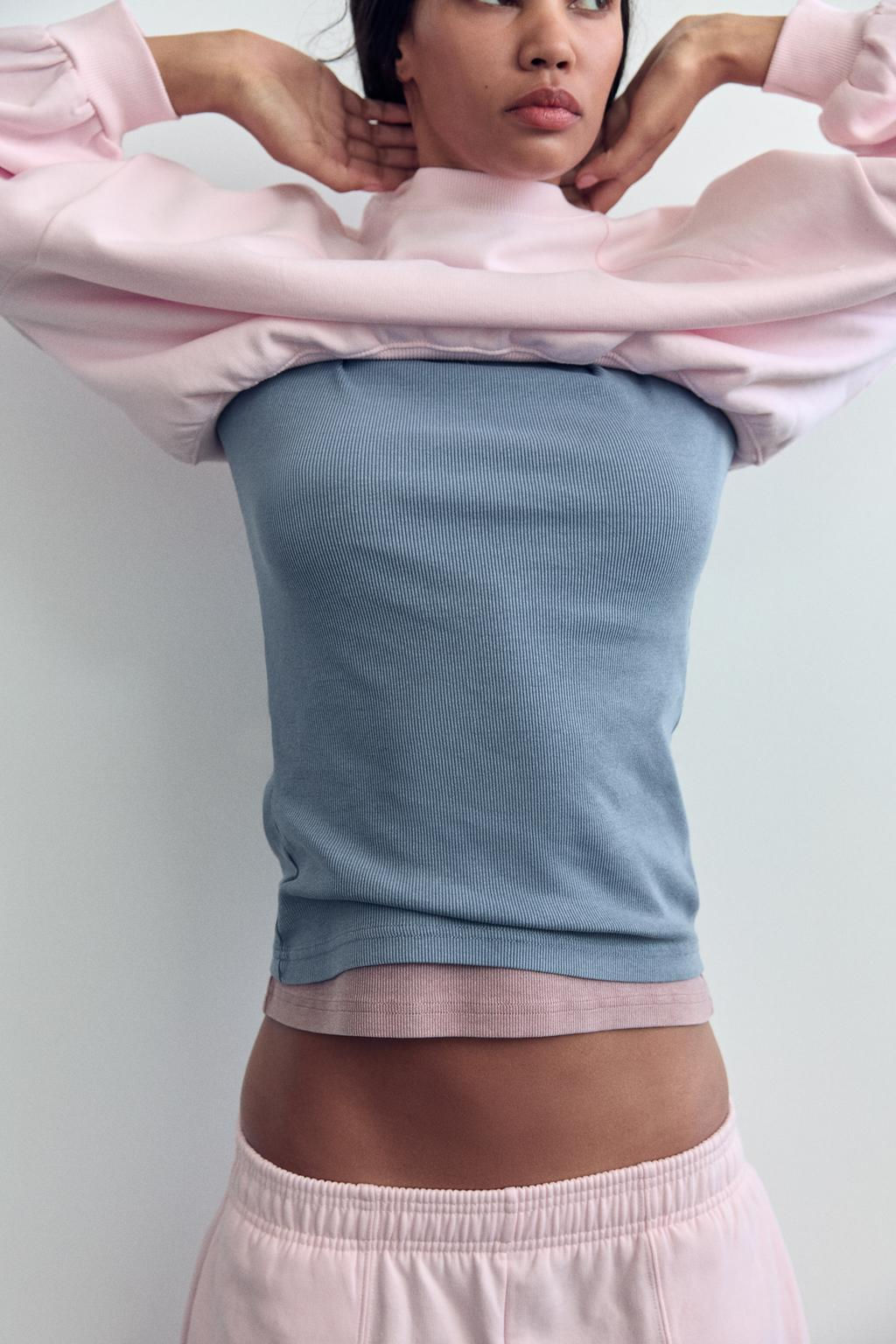 LONG SLEEVE WASHED EFFECT RIBBED T-SHIRT - Zara фото 5